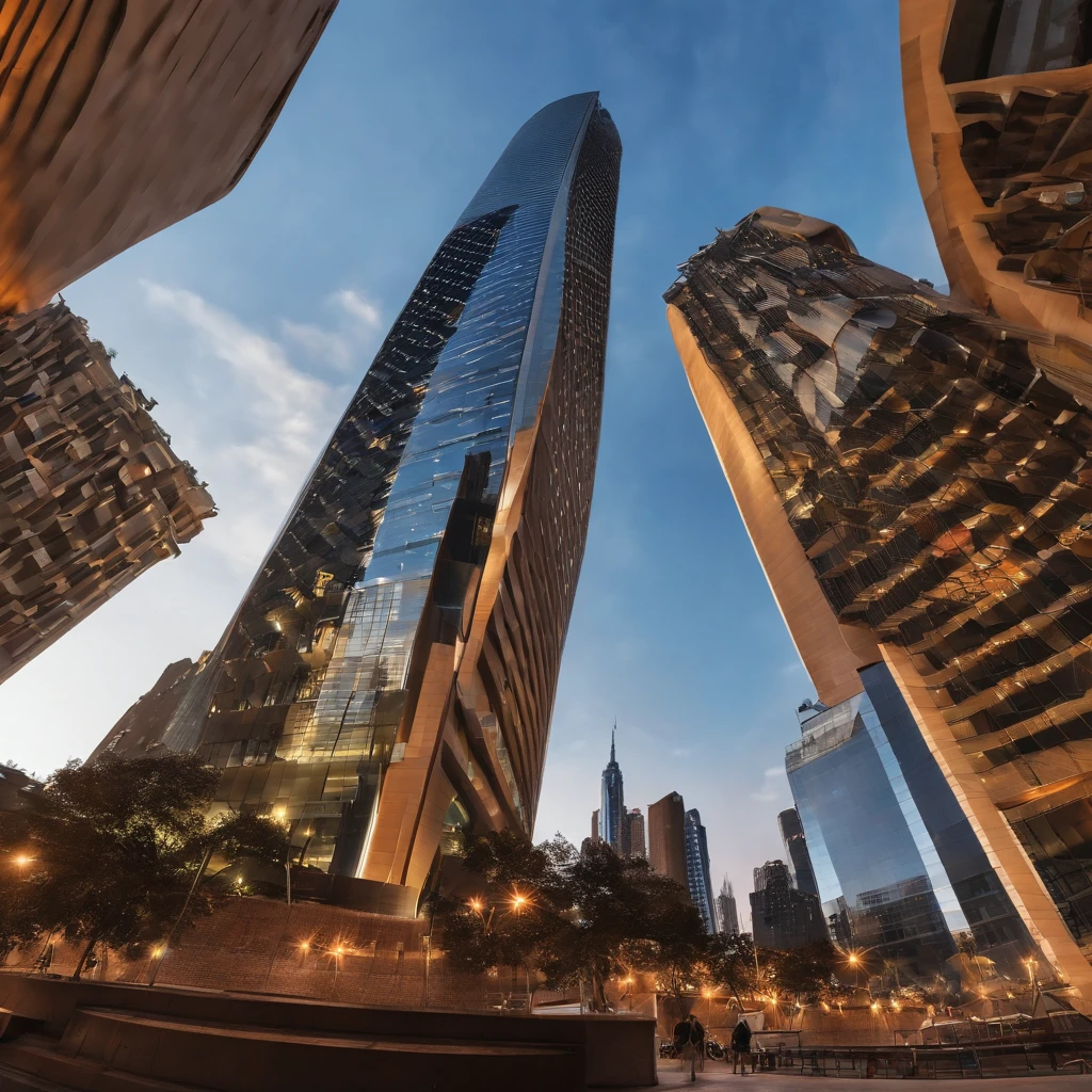 urban buildings,People are looking at the sky,in a panoramic view,(plethora of colors,Best quality,high detal,tmasterpiece,cinmatic lighting,4K,Chiaroscuro)
