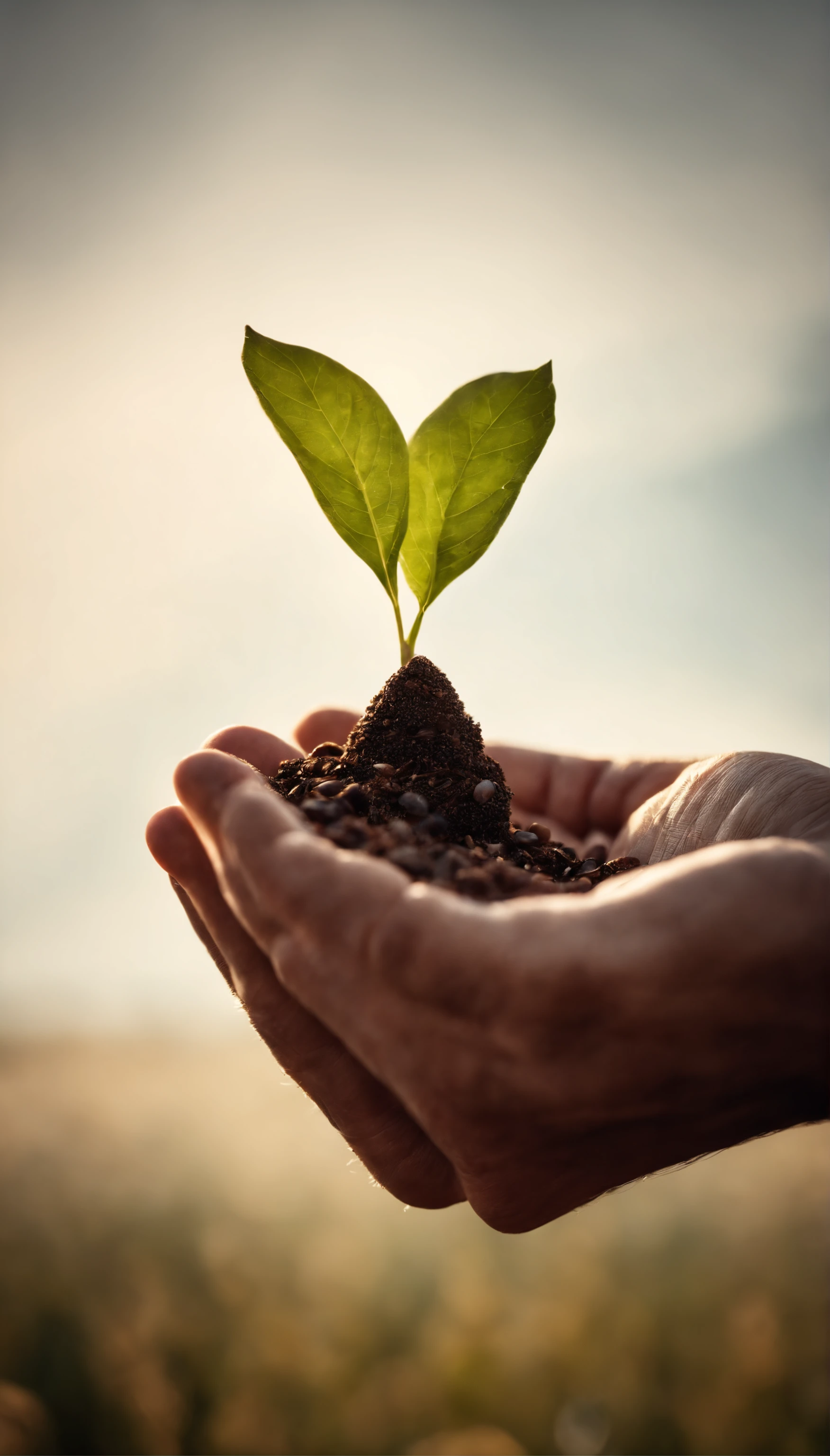 a small seed in the farmer's hand