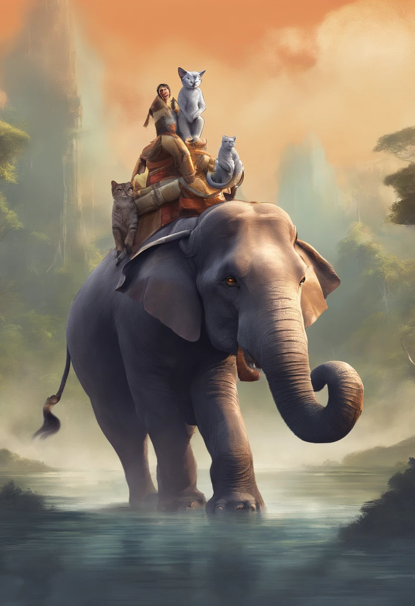 Cat riding an elephant