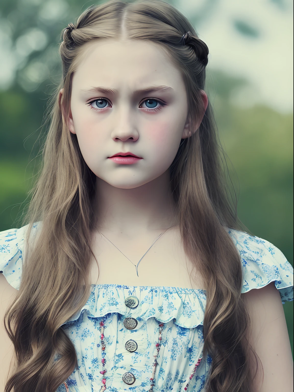 Best quality, Masterpiece, high resolution, Original, highly detailed wallpaper, Beauty,、dress, 、teens girl、Real Human、Authentic、blond、Old photos、Angry、irate、bit girl、Angry face、Angry、British retro style、British 19th century、Anger、scowl