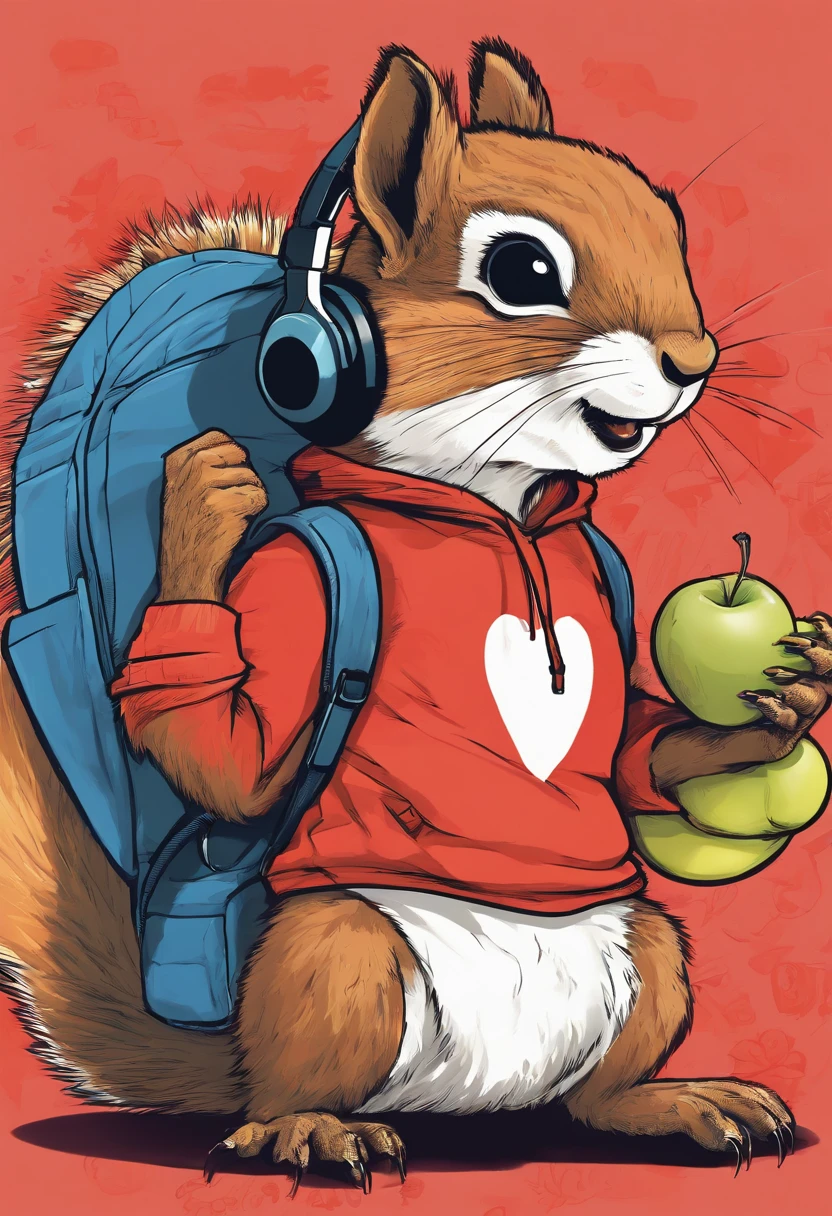 squirrel with Apple headphones and a Balenciaga sweatshirt