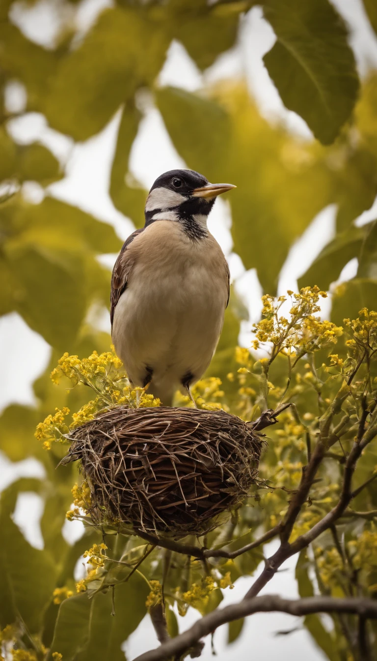 bird nesting in mustard tree