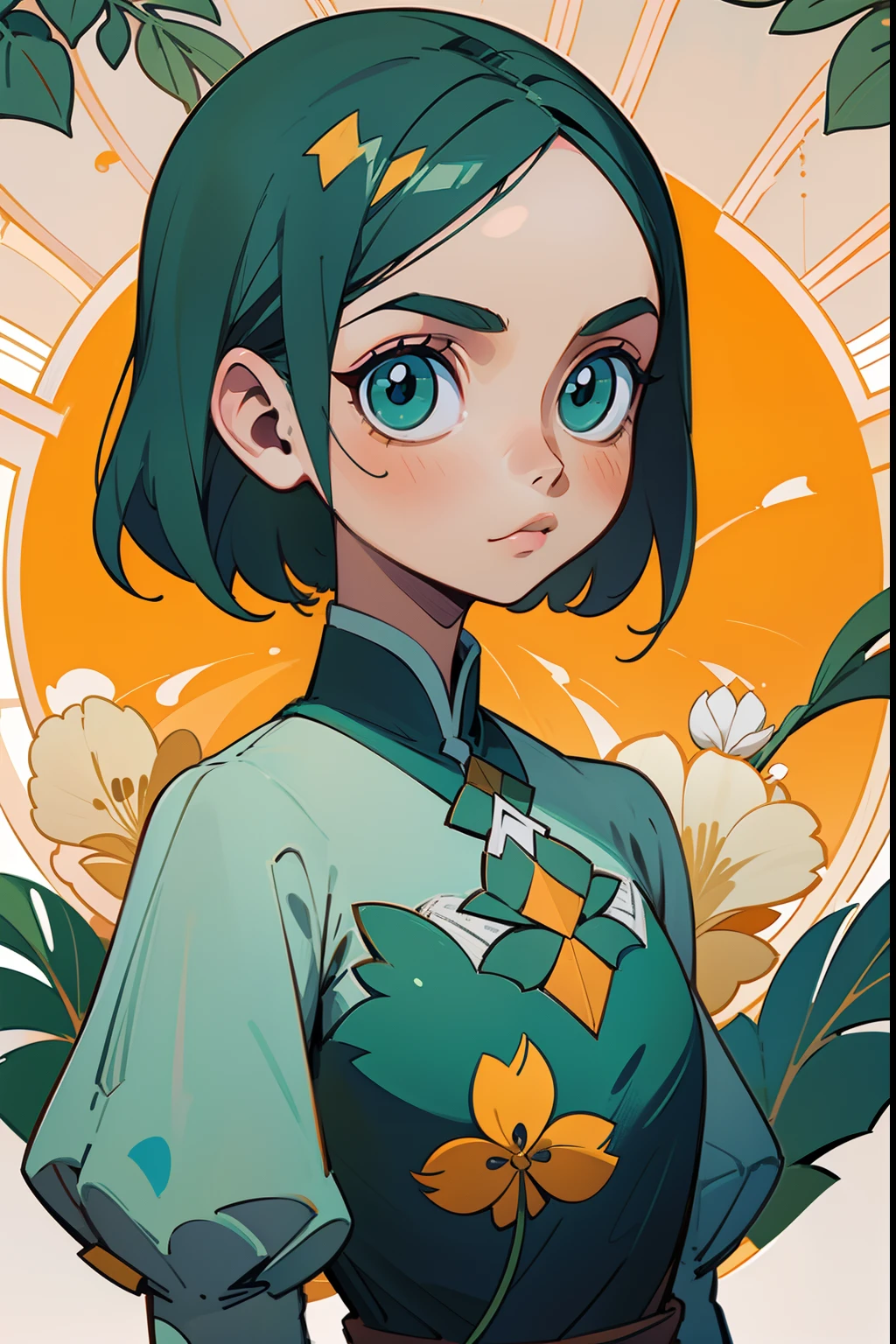 (melhor qualidade, obra-prima), garota, anime, garota, papel de parede, selva, selva amarelada, purpurina, vestido branco, vitido cor branca, particulas, vento, petalas, rosto, fundo claro simples, fundo quadriculado, fundo minimalista, fundo pequeno, olhando para o espectador, albina.