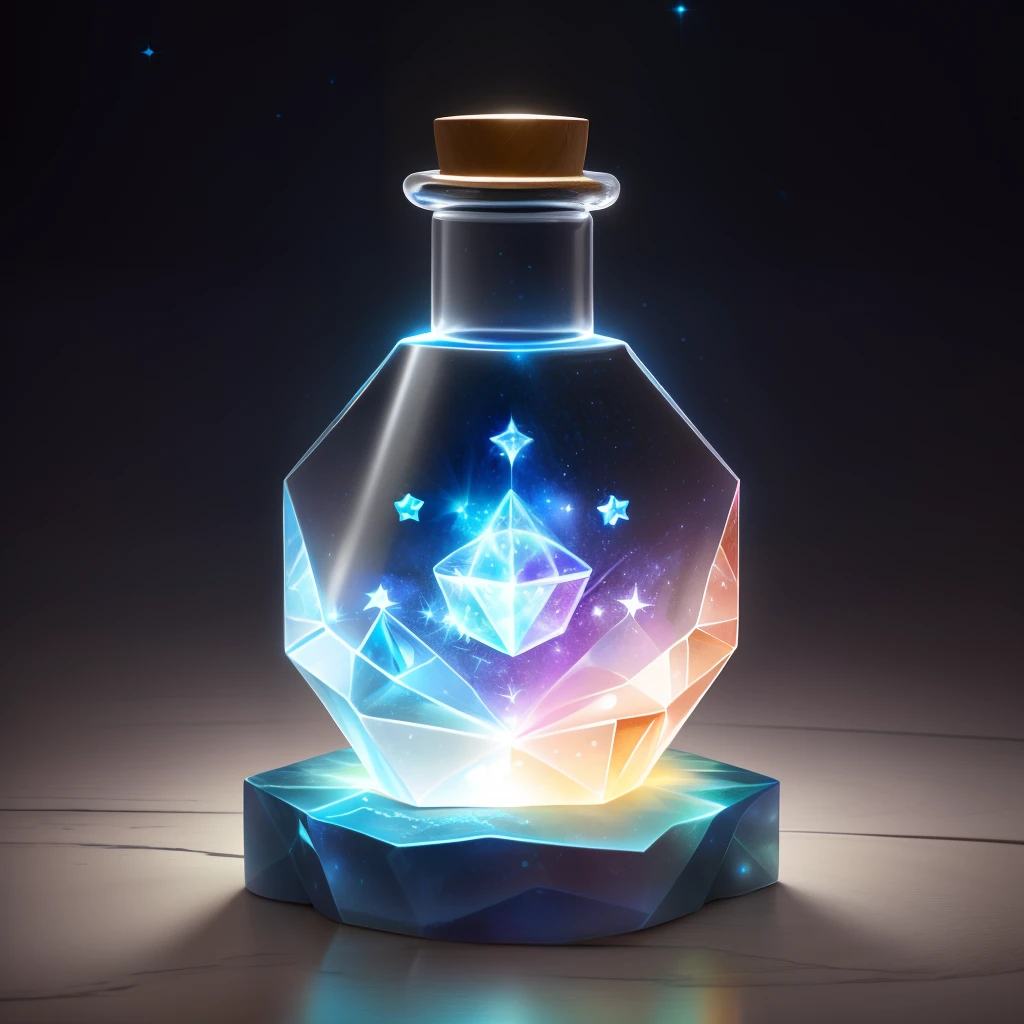 The crystal wishing bottle bears the Aquarius logo,Starlight and wands next to it