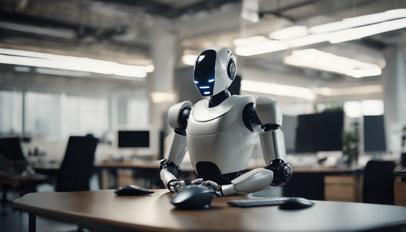 A robot with artificial intelligence using a laptop keyboard