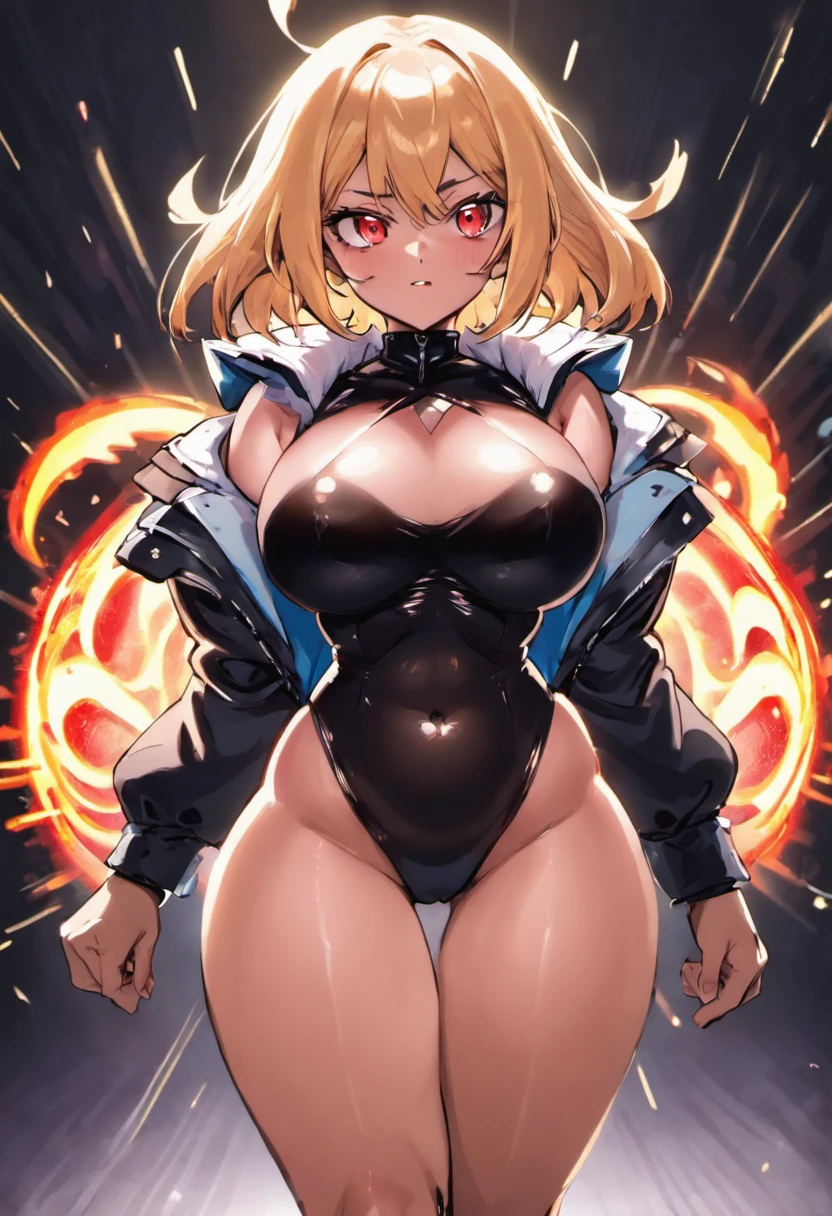 Imagem de anime de uma mulher com um peito grande e uma jaqueta preta, Oppai, seios grandes!, seios grandes!!, com seios grandes, com seios grandes, anime sedutora, nsfw seios enormes, seios grandes, clivagem, mulher bonita sedutora do anime, Seios cobertos e NSFW, seios grandes, tamanho dos seios grandes, revelando roupas, buxom peito