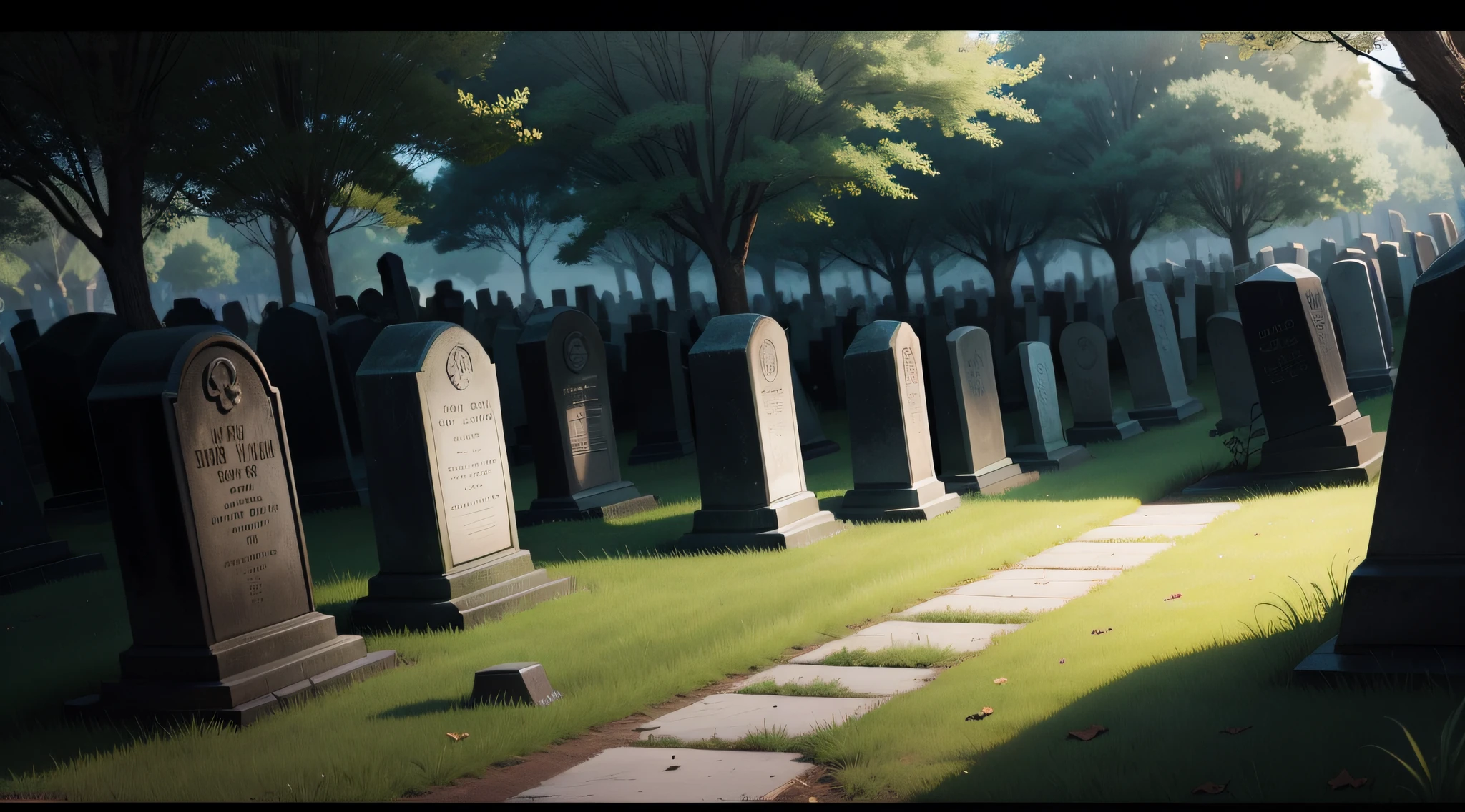 anime, graveyard, day