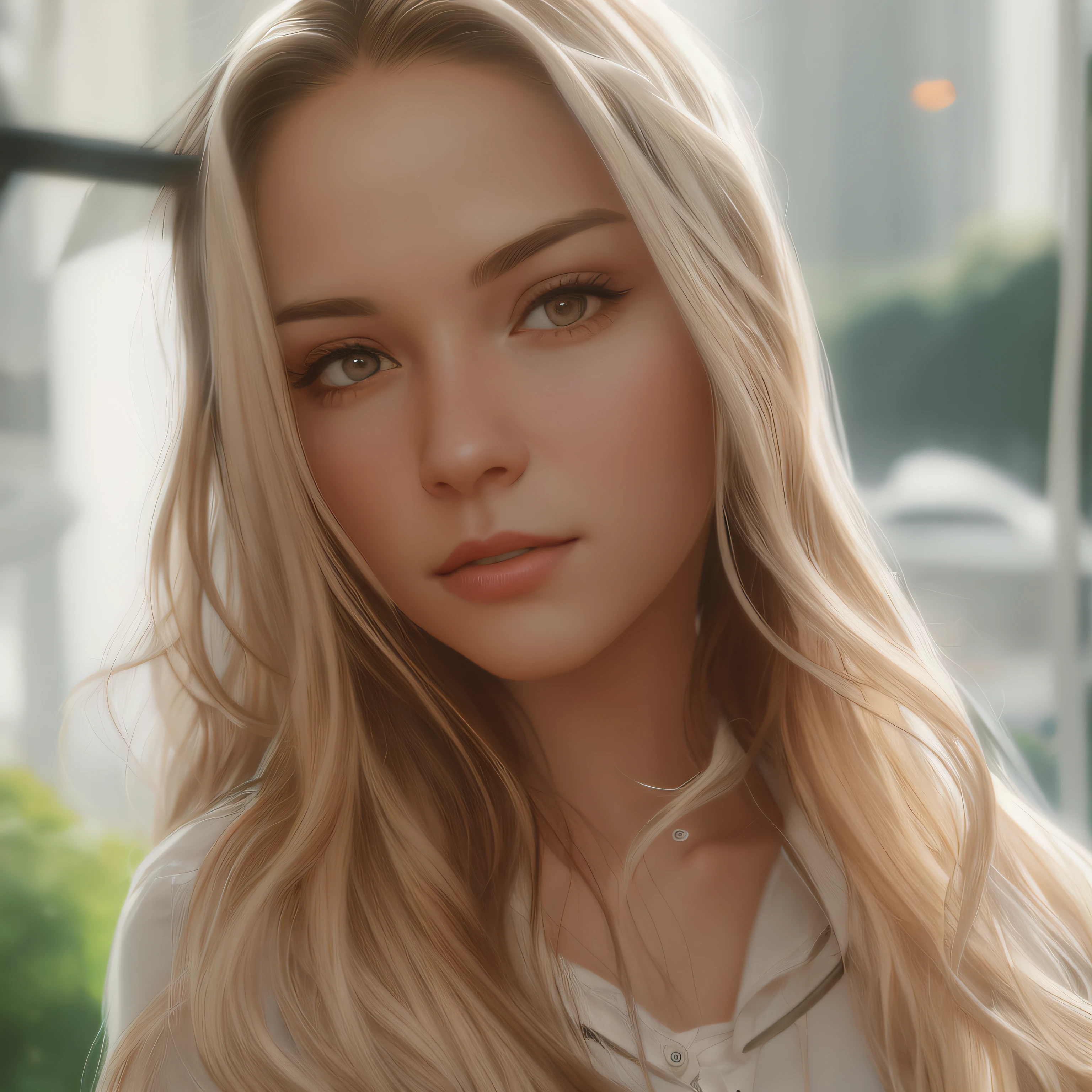 there is a woman with long hair and a white shirt, soft portrait shot 8 k, realistic artstyle, photorealistic artstyle, realistic digital art 4k, realistic digital art 4 k, 8k portrait render, cinematic realistic portrait, 8 k realistic digital art, realism artstyle, [ 4 k photorealism ]!!, portrait shot 8 k