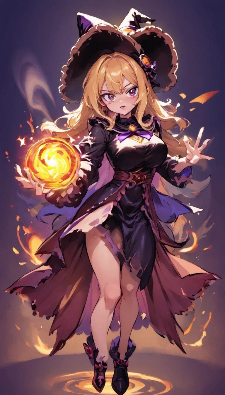 Anime girl in a witch costume with a book and a hat, magia de elenco de bruxa de anime de paquera, feiticeira bonita, uma bela feiticeira, Marisa Kirisame, academia bruxa, poderosa feiticeira rechonchuda, /!\ A Feiticeira, Pose de spellcasting, mago feminino!, supervillain sorceress witch, feiticeira,mama grande,seios enormes