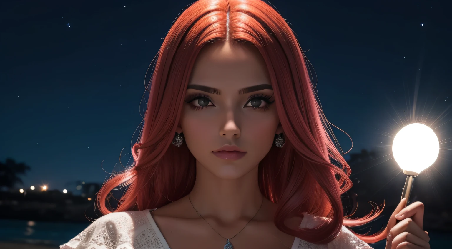 (obra prima) mulher linda de cabelos brancos e olhos vermelhos, badass, noite, best ilumination