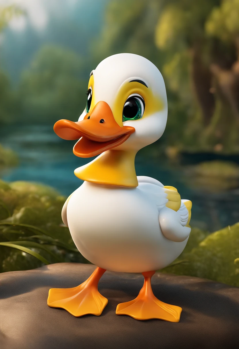 Cute Duck, Huge Head, Highly Detailed Eyes,Front, Fit, Full Body View, Toy Figures, Best Quality, 3D Cartoon,Full Body View, Fantasy, Dreams, Surrealism, Super Cute, Trending on Artstation