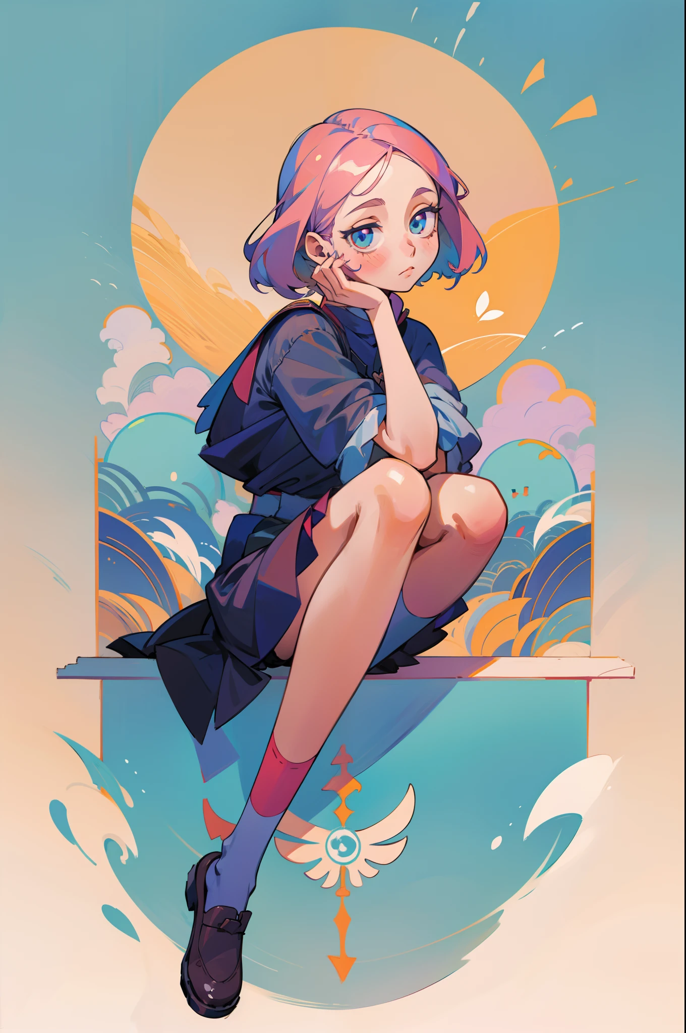 anime girl sitting on the ground with her legs crossed, detalhes finos. anime. fanart requintada altamente detalhada, Melhor Avaliado em Pixiv, arte de anime limpa e detalhada, | anime de detalhes finos, na empresa pixiv, menina anime sedutora, Arte digital no Pixiv, trending on artstation pixiv, Soft anime illustration, Pin no anime, trending on pixiv. garota, papel de parede, rosto, fundo claro simples, Fundo quadriculado, fundo minimalista, fundo pequeno, olhando para o espectador, ruiva