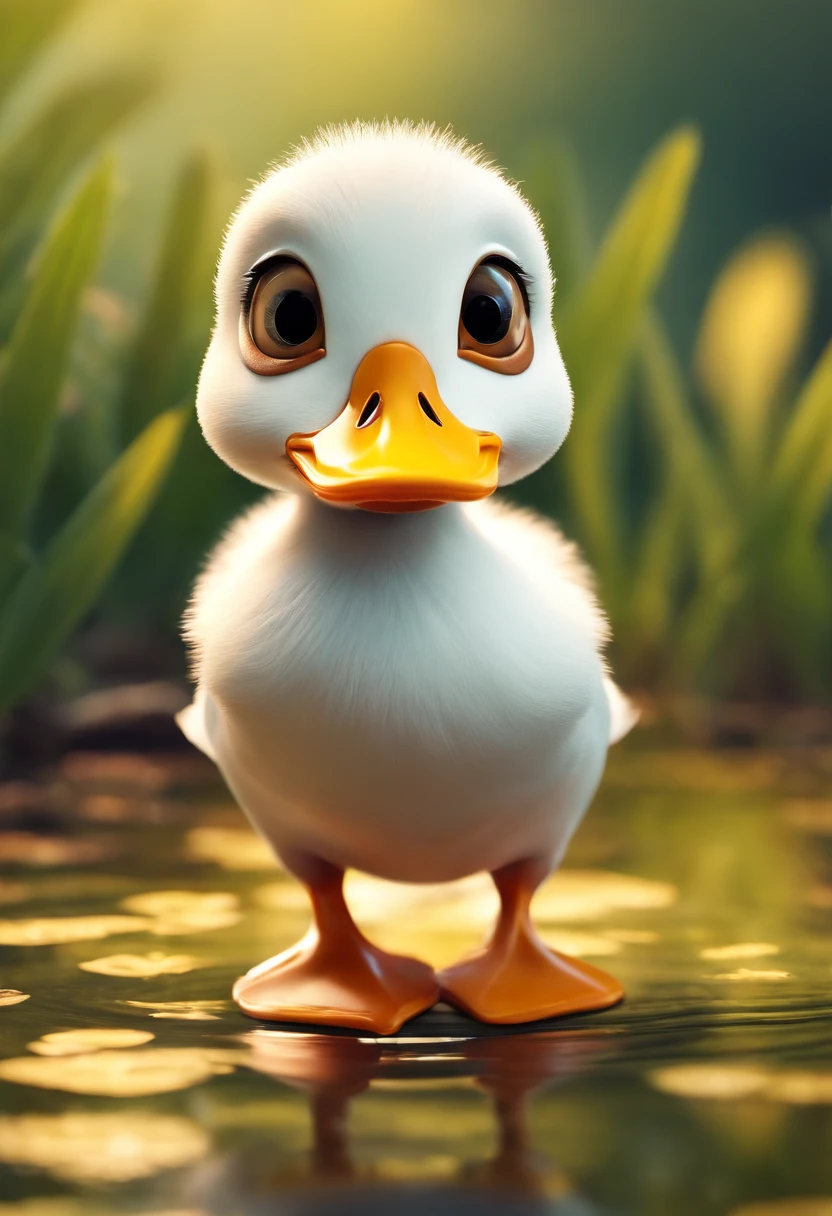 Cute Duck, Huge Head, Highly Detailed Eyes,Front, Fit, Full Body View, Toy Figures, Best Quality, 3D Cartoon,Full Body View, Fantasy, Dreams, Surrealism, Super Cute, Trending on Artstation