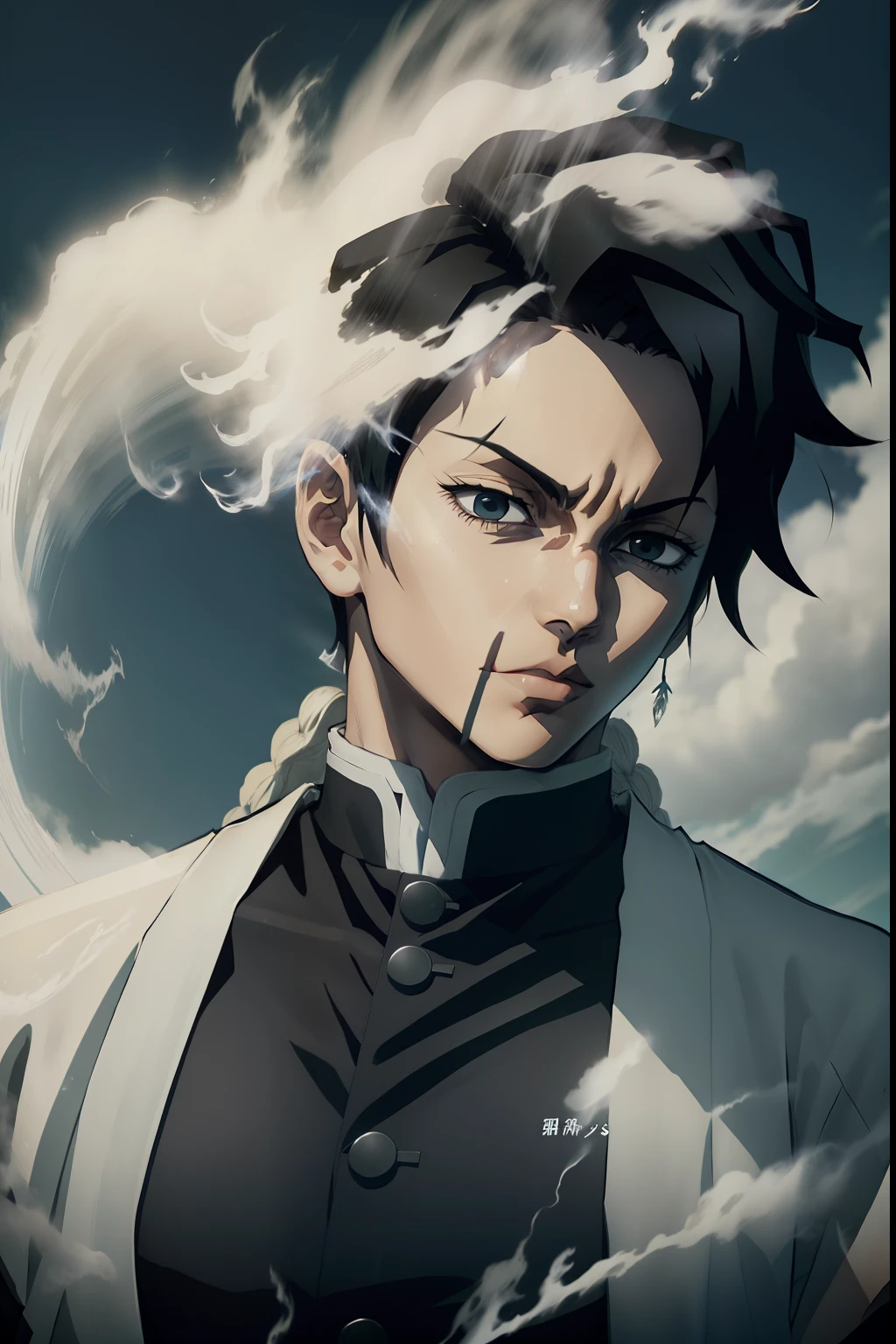 one punch man character, atomic samurai, masterpiece, best quality, ultra detailed, illustration, messy hair (highly detailed skin: 1.2), (skin texture), (skin pores), 8k uhd, dslr, lighting smooth, high quality, film grain, Fujifilm XT3