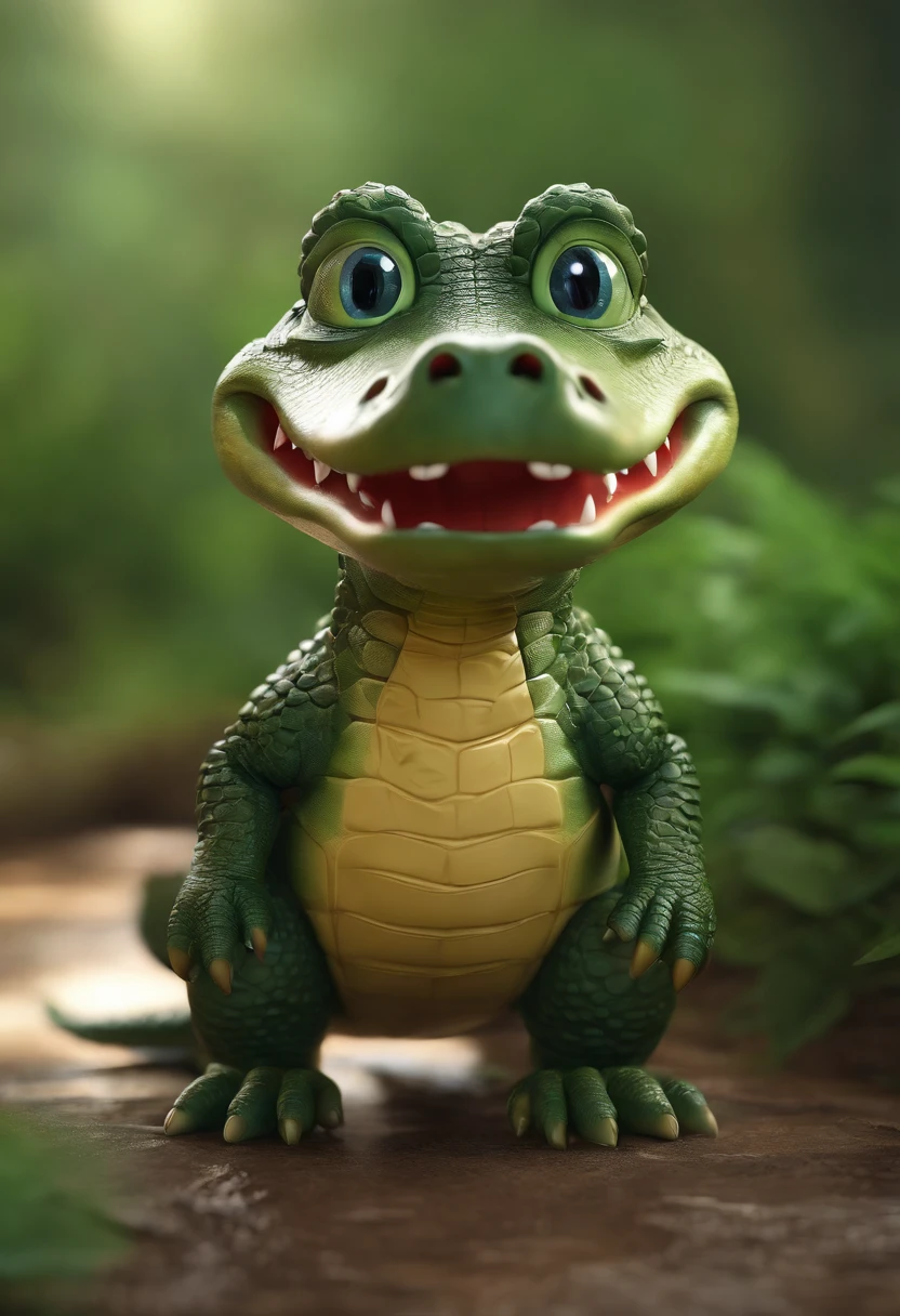 Cute Crocodile, Huge Head, Highly Detailed Eyes,Front, Fit, Full Body View, Toy Figures,Best Quality, 3D Cartoon,Full Body View, Fantasy, Dreams, Surrealism, Super Cute, Trending on Artstation