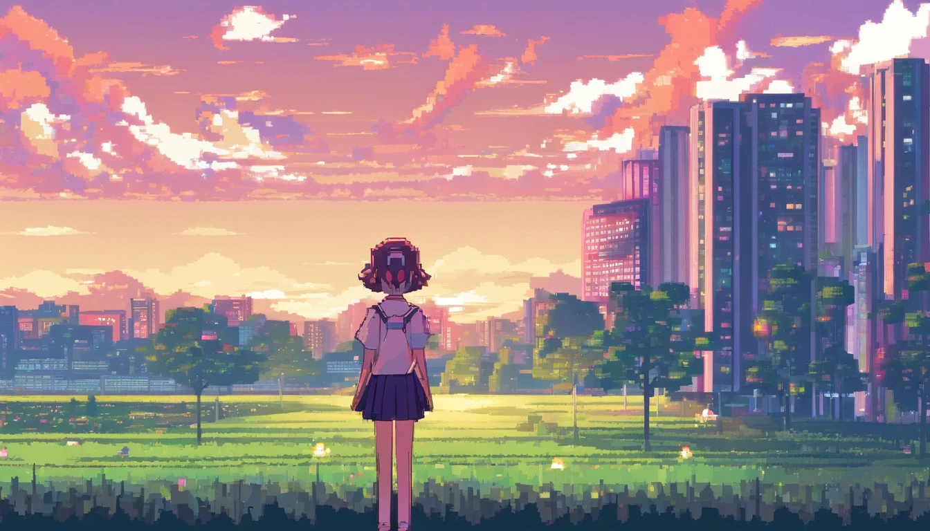 Bloom light, 1girl, Wearing school clothes, looking at viewer, Masterpiece, (anime style), glowing, hyper-realistic, ultra resolution, realism, 8k, sky