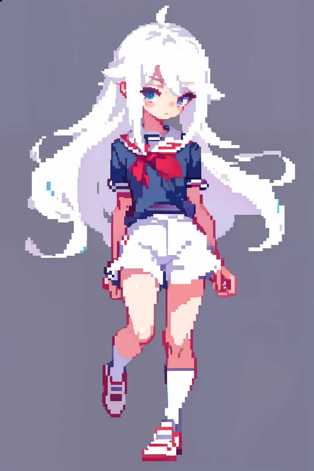 Top works,highest quality,pix,pixelart,schoolboy,pixel art, femboy, white colored hair, Short shorts, худи, long socks, tousled hair, Detachable hair, embarrassed, red cheeks, lean, cute, Handsome,The upper part of the body