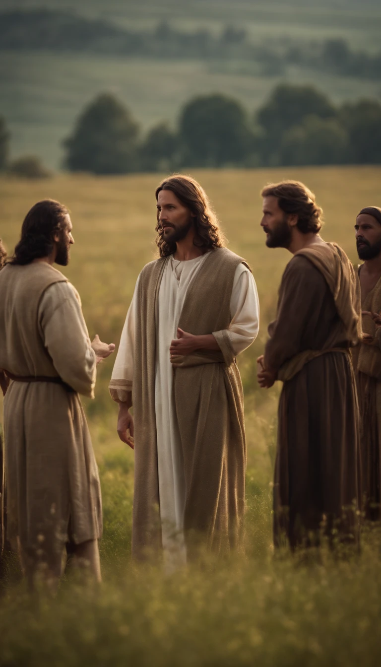 Jesus talking to his disciples in the field