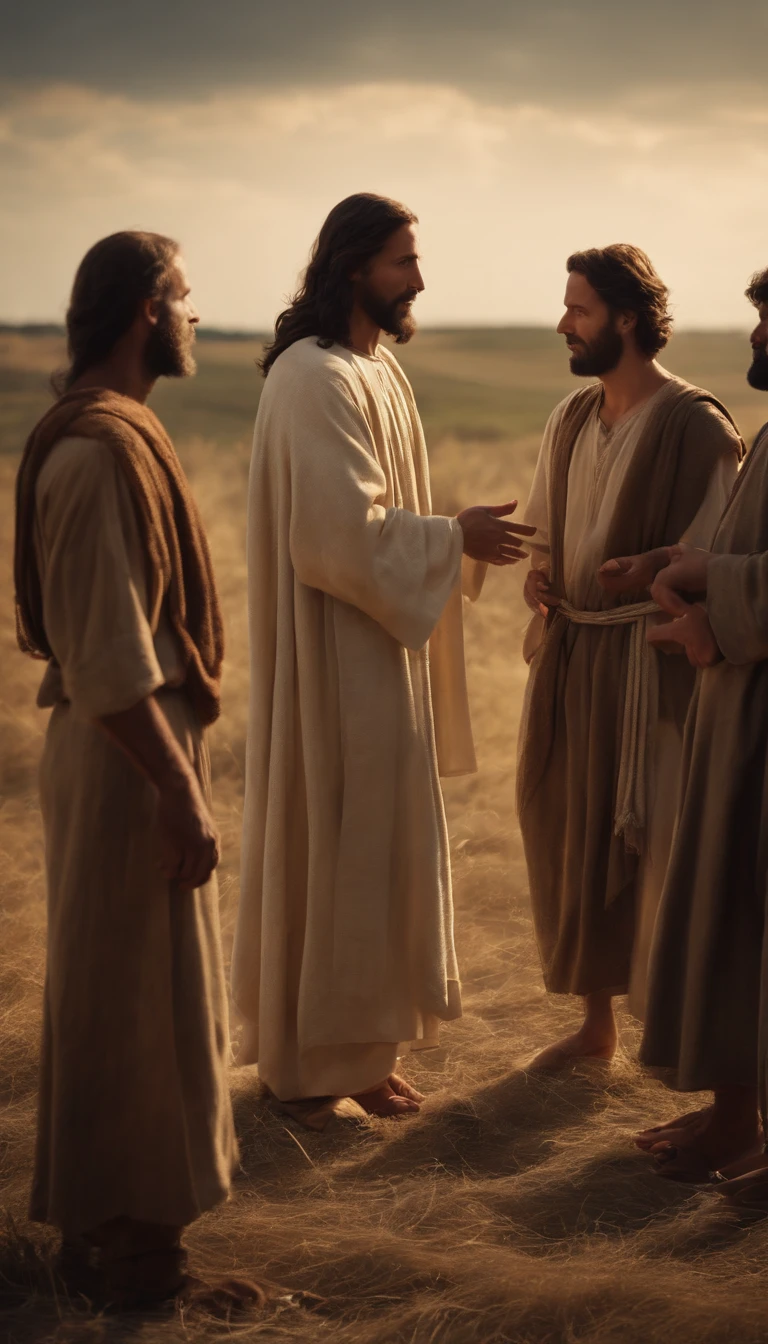 Jesus talking to his disciples in the field