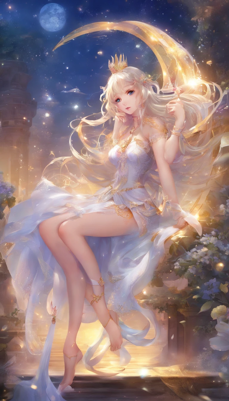 (best quality,ultra-detailed,photorealistic),1 girl,solo,pretty,light blonde hair,curly hair,seductive,attractive,ballet dancer,graceful pose,pointe shoes,elegant,graceful movement,spotlight,dramatic lighting,soft shadows,colorful tutu,sparkling tiara,expensive jewelry,ethereal background,airy atmosphere,vivid colors,dream-like,magical ambiance,professional photography style.