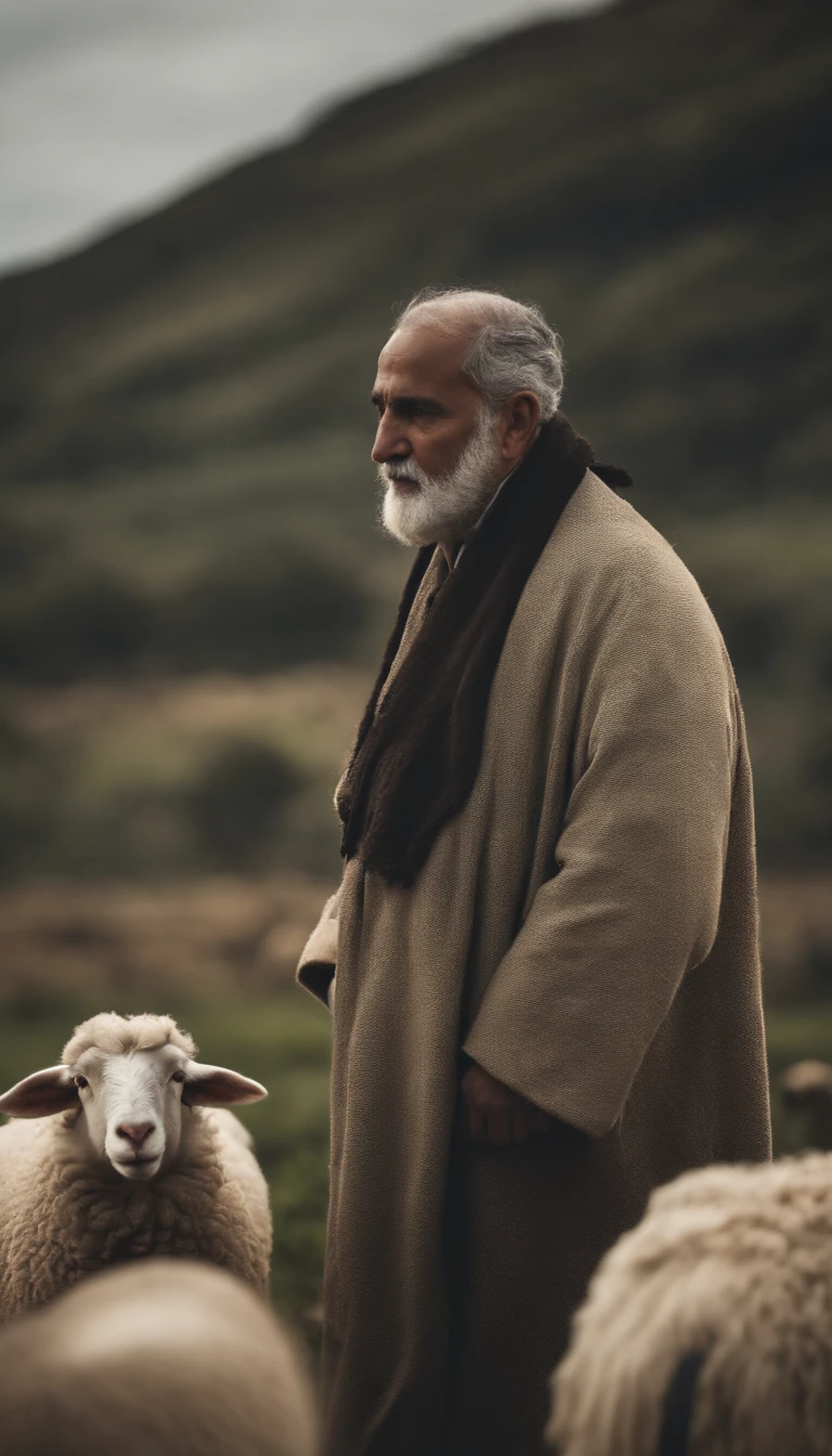 um homem , pastor de ovelhas, your sheep are in the field grazing, ele tem cem ovelhas