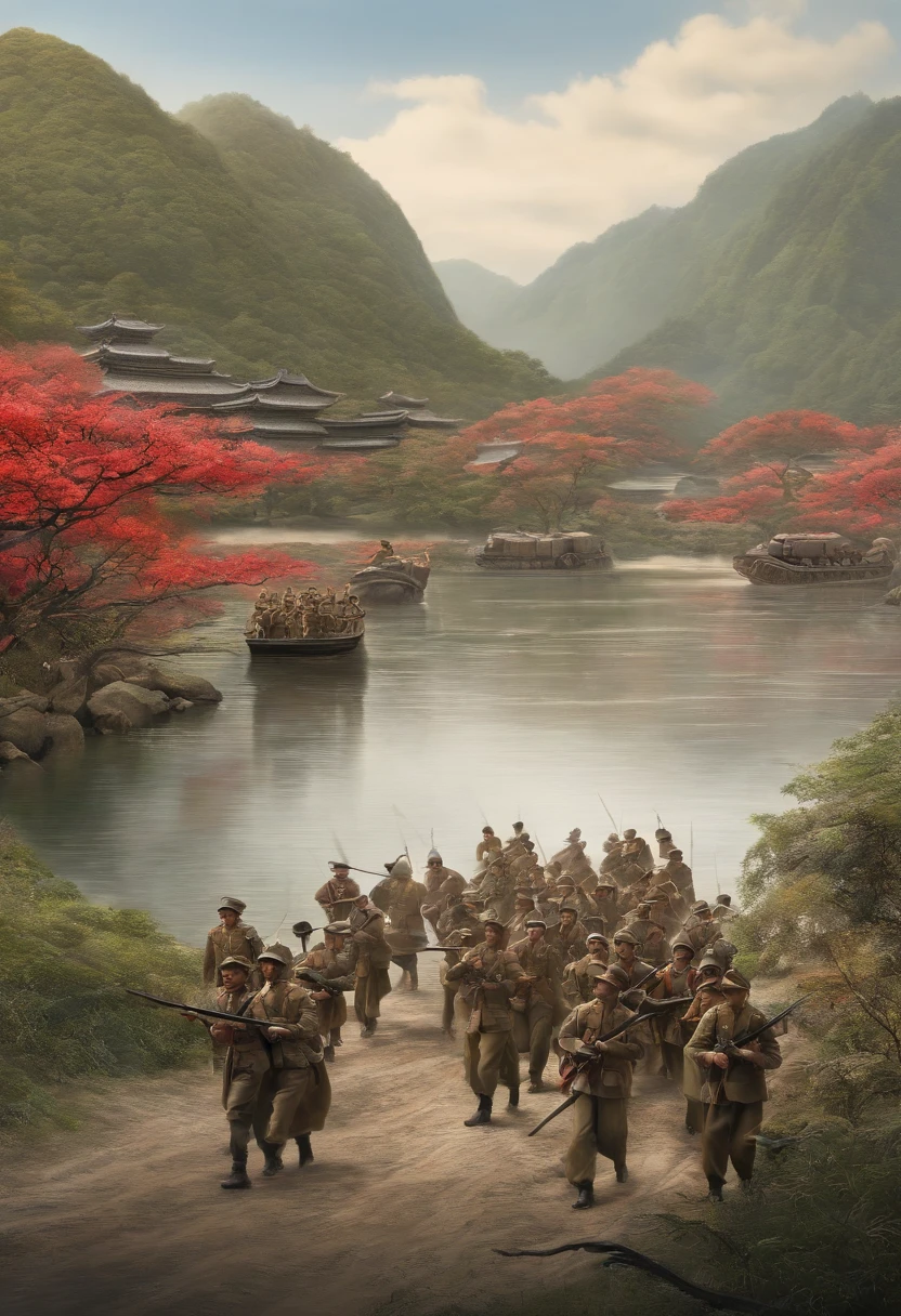 ((qualidade superior))、(pencil draw))、toque detalhado、Great East Asian War、Army of Japan、((Queda de Singapura ))