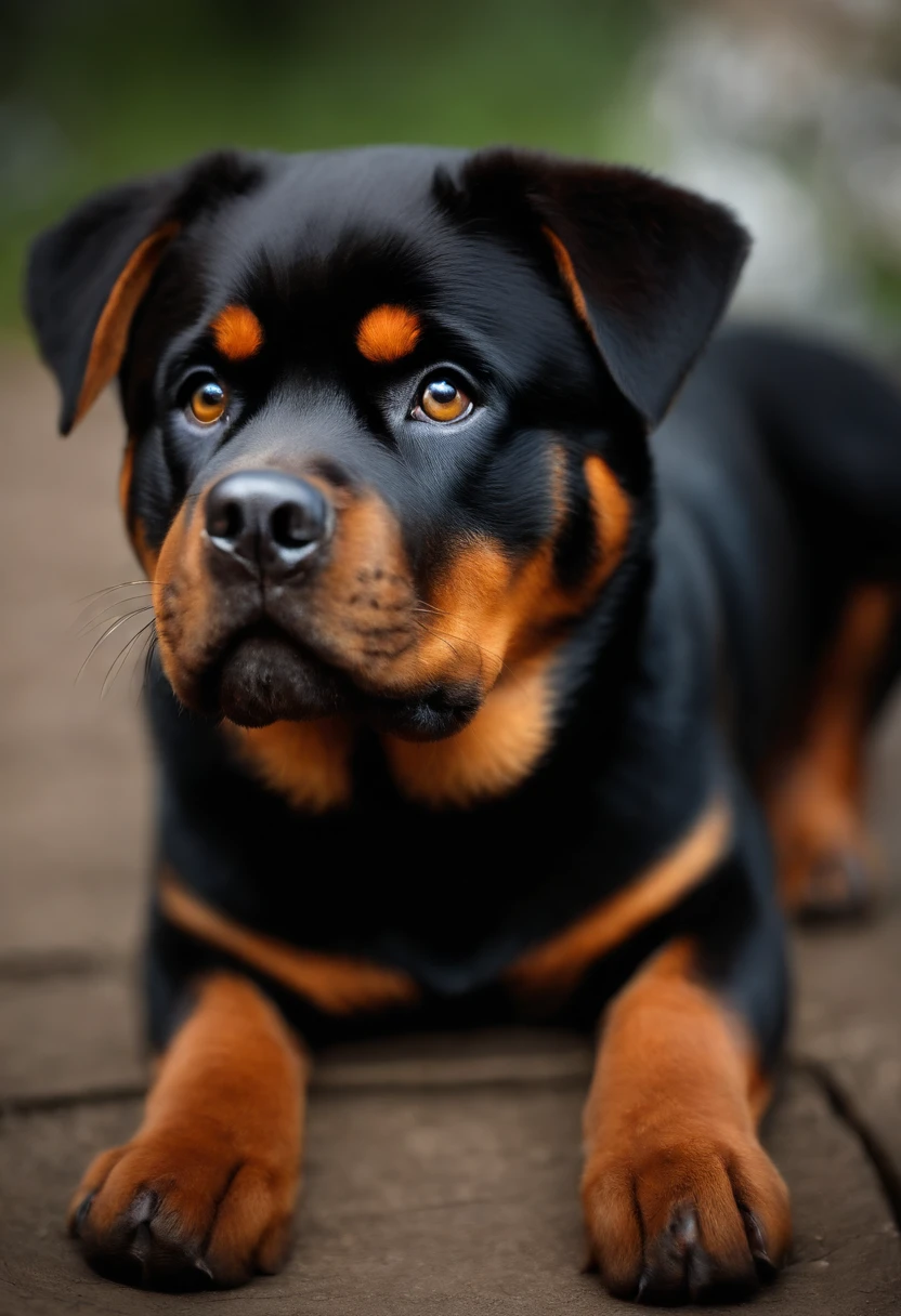 Cute rottweiler dog, Highly detailed eyes, Front, fit, Full body view, Best quality, super realistic, Full body view, fantasy, Dreams, realistic, super cute.