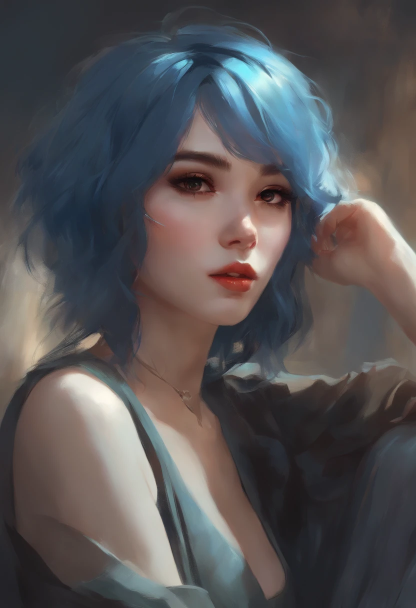 There's a blue-haired woman, arte estilo guweiz, Guweiz, pintura de personagem bonita, Guweiz em Artstation Pixiv, Guweiz em Pixiv ArtStation, retrato impressionante do rosto do anime, bela arte digital, Wlop Ross, Obra-prima de Guweiz, arte de anime digital detalhada