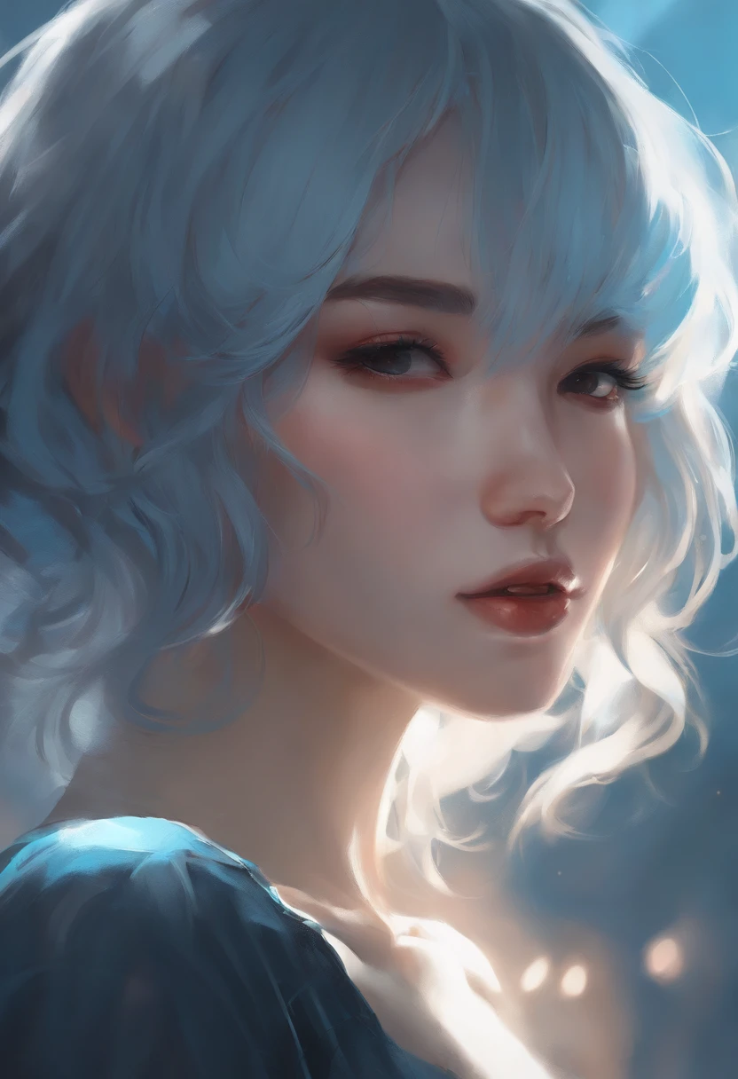 There's a blue-haired woman, arte estilo guweiz, Guweiz, pintura de personagem bonita, Guweiz em Artstation Pixiv, Guweiz em Pixiv ArtStation, retrato impressionante do rosto do anime, bela arte digital, Wlop Ross, Obra-prima de Guweiz, arte de anime digital detalhada