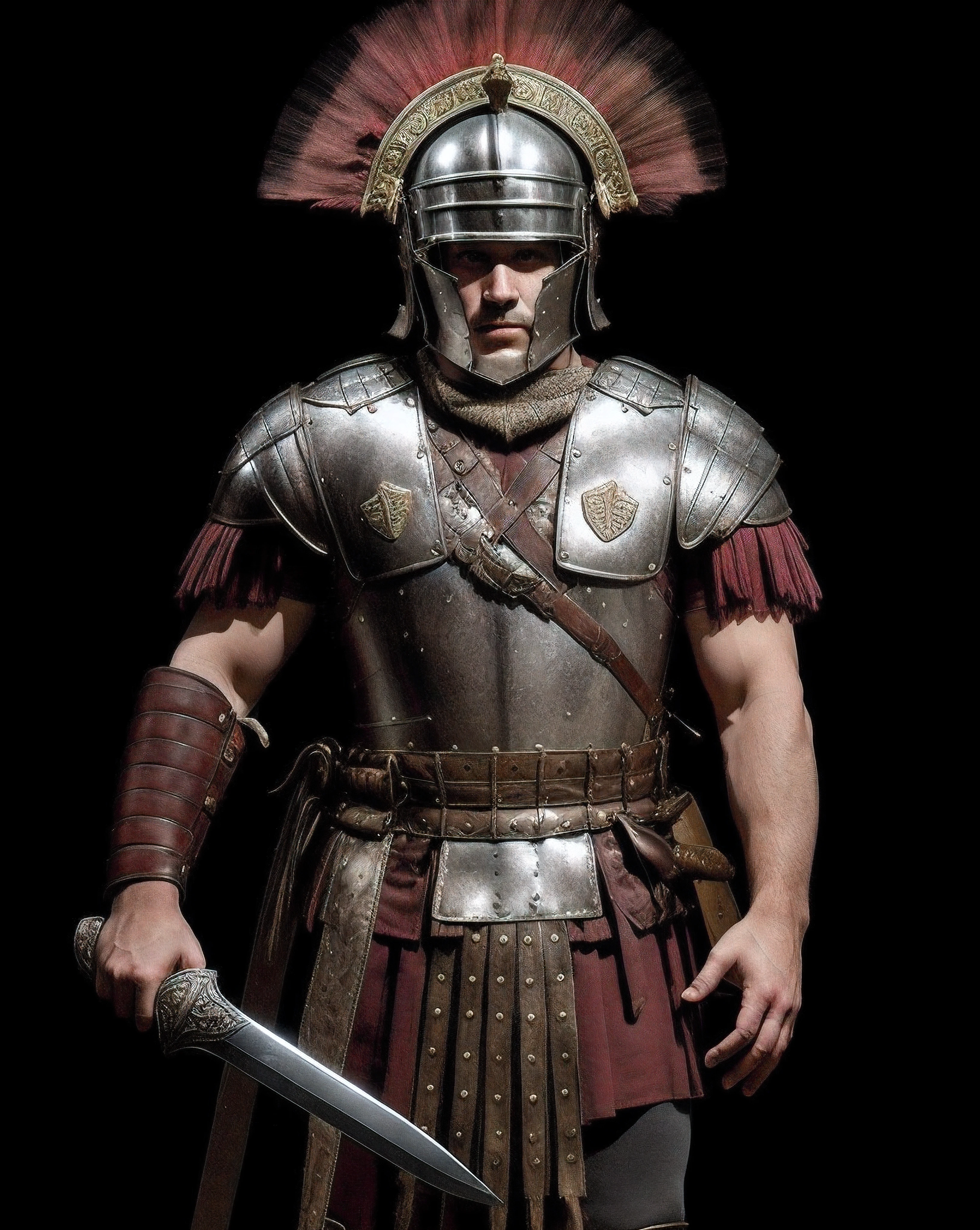 arafed man in armor with a sword and a helmet, roman centurion, roman legionnaire, roman emperor, dressed in roman armour, roman gladiator, traditional roman armor, roman armor, inspired by Roman Bezpalkiv, inspired by Pogus Caesar, by Pogus Caesar, inspired by Caesar van Everdingen, ancient soldier, ancient rome man