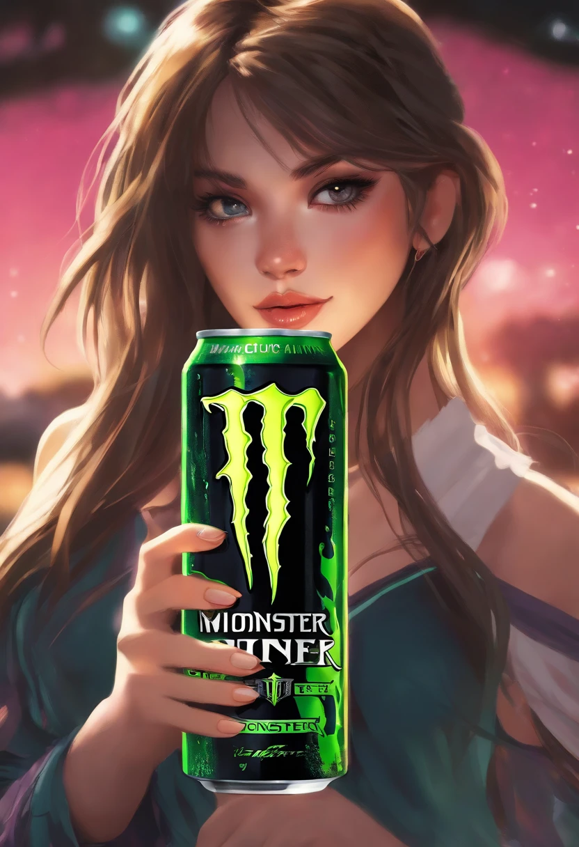 anime girl holding monster energy drink