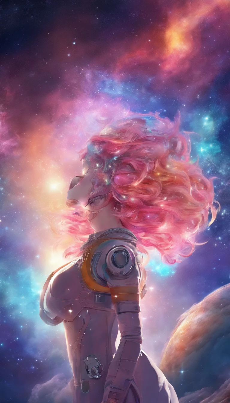 Masterpiece, Best quality, spring outfit, Colorful hair,  En plein air,Cloud ,Upper body,