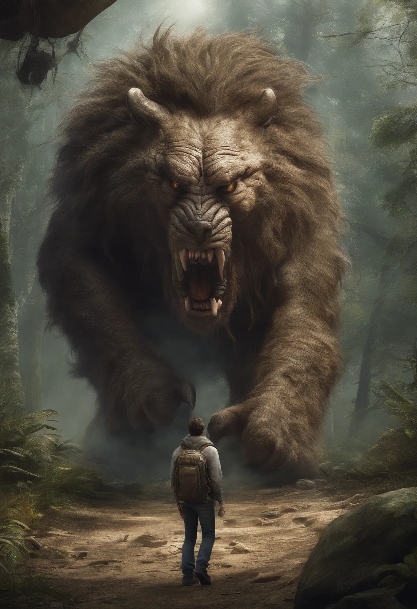 The mysterious beast and the traveler watching it