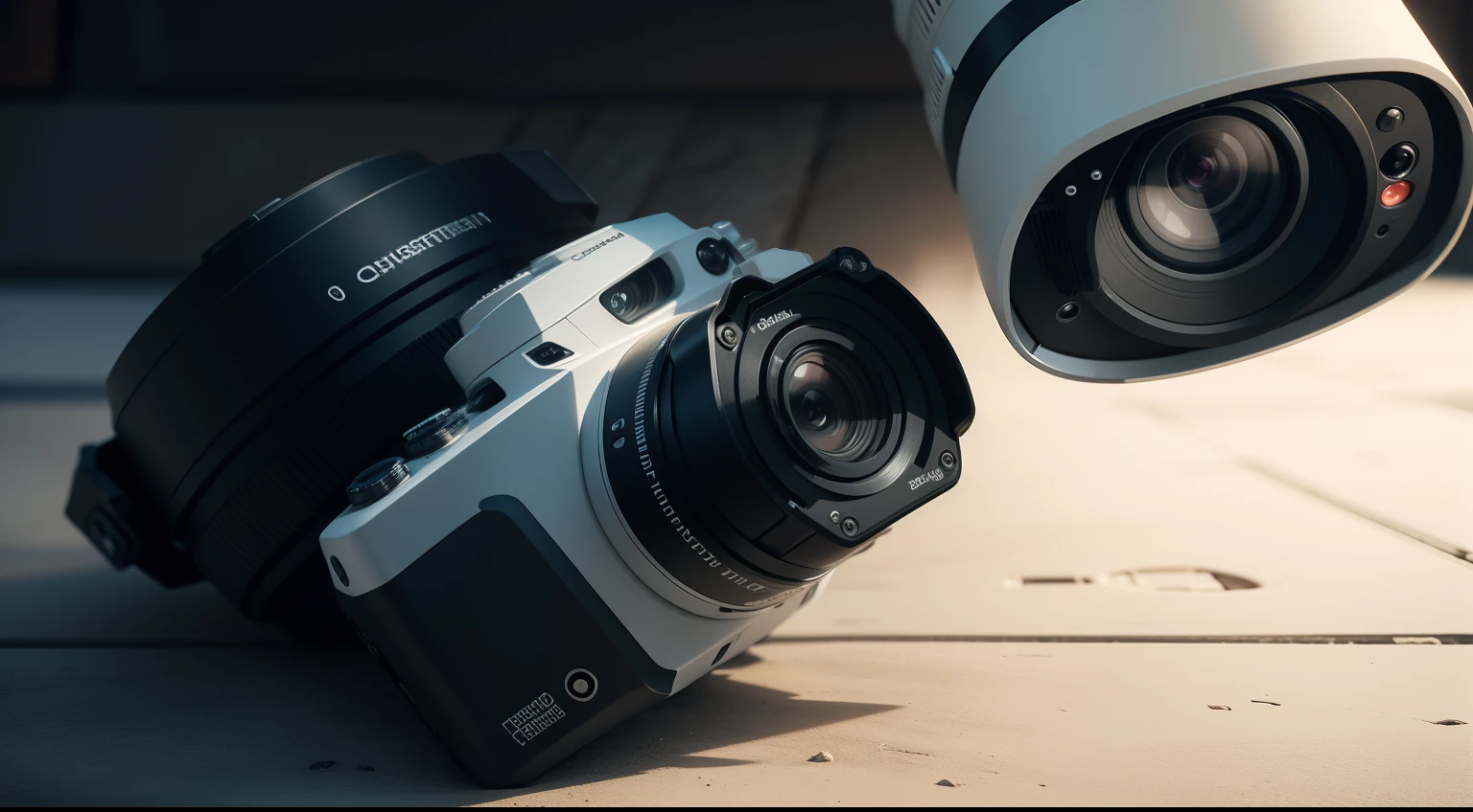 there is a camera that is attached to a wall, a macro photograph by Dan Christensen, shutterstock, photorealism, camera close up, close up camera angle, security camera photo, cinematic closeup, surveillance camera, cinematic close shot, security camera, security camera footage, cctv camera footage, high resolution camera shot, closeup shot, low angle camera view, security footage, no logo or text on it