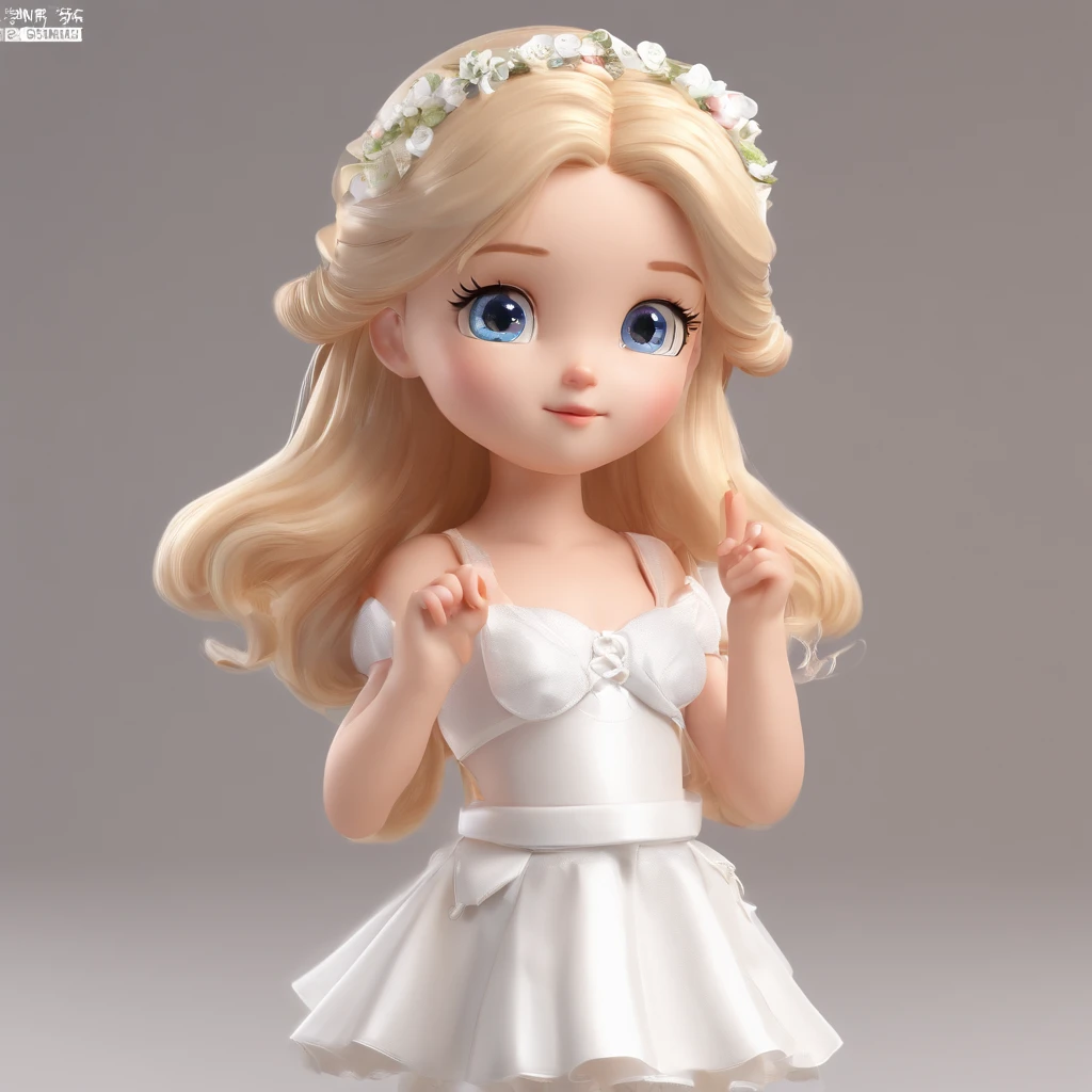 Super Cute Girl IP by Pop Mart, Bright eyes, Cherub,Little white dress, Barbie doll, modeled, blind box toy, Glossy and delicate,clean back ground, Good luster, 3D rendering of a,Best Quality