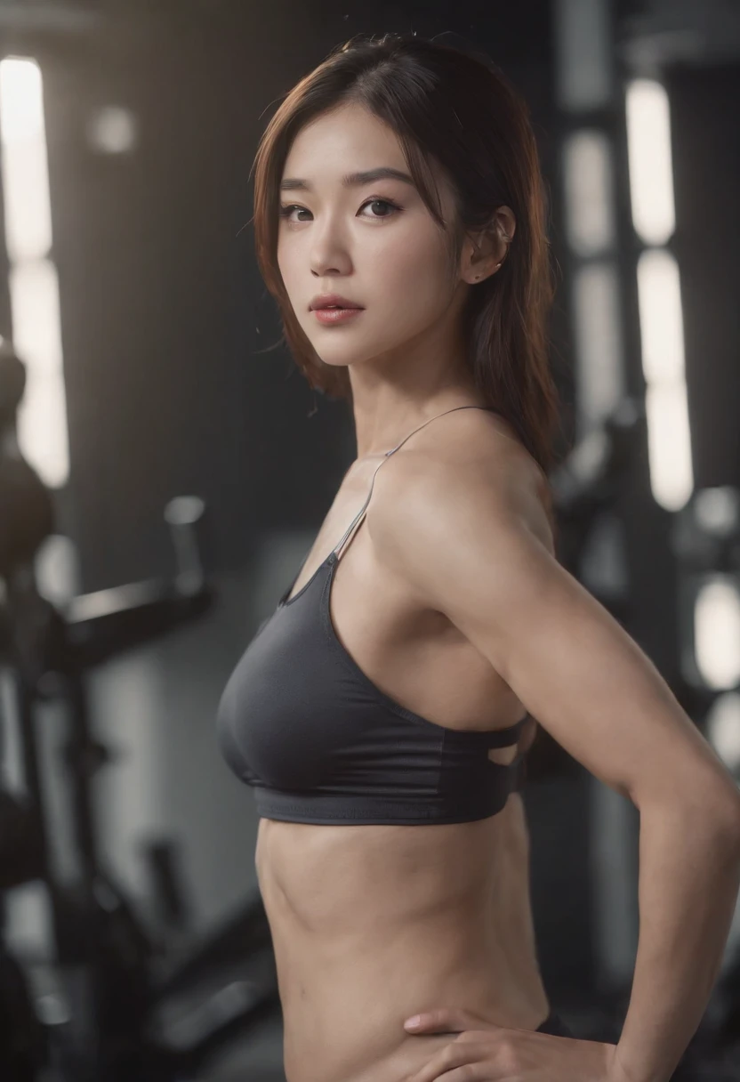 1girl, japanese idol, sports bra, spats, gym, RAW photo, NSFW, pov, an extremely delicate and beautiful, masterpiece, ultra high res, detailed lighting, octane render, extremely detailed CG unity 8k wallpaper, CG, unity, wallpaper, realistic