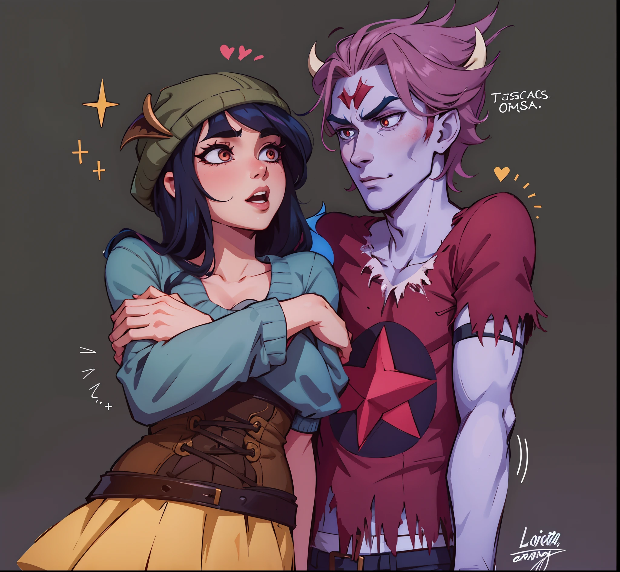 Girl Janna Ordonia kissing a demon boy Tom Lucitor From Star vs. the Forces of Evil