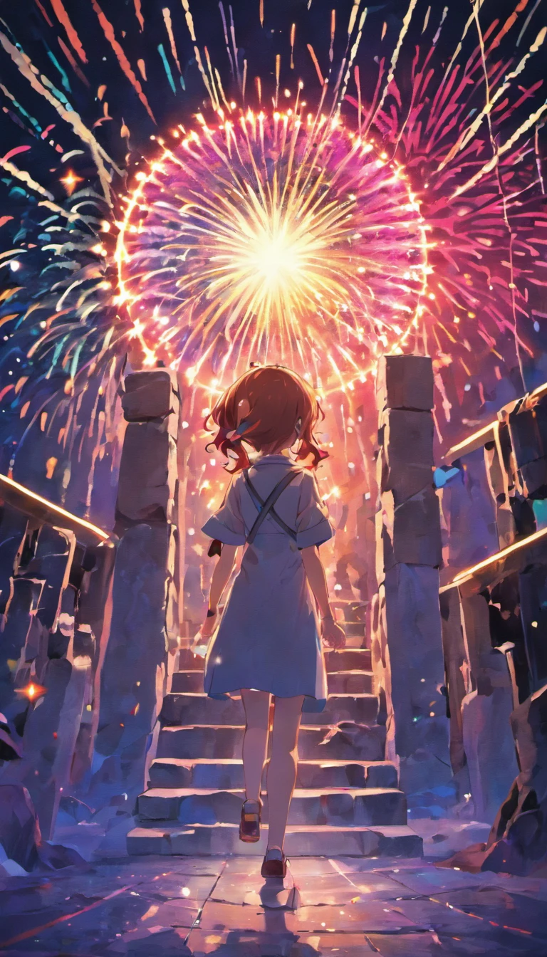 (round_window,full moon,cave:1.25),(fireworks,fireworks full sky:1.45),(abstract:1.2)girl made up of(firework light tracing:1.25),turning into a (Radioluminescence light tracing) style girl,
