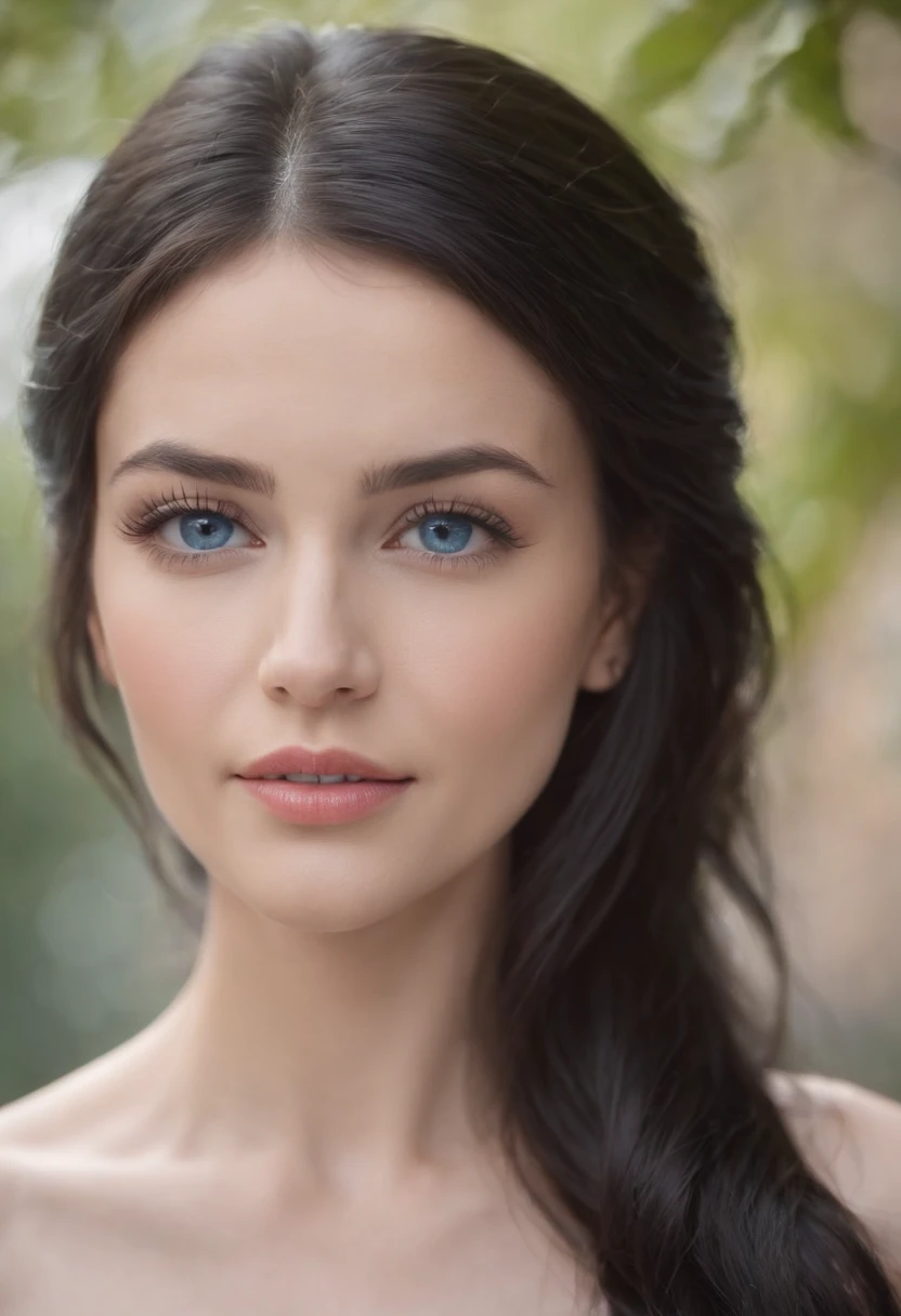 best quality frontal photography, exuberant beautiful northeastern woman beautiful nor destined black hair, blue eyes, Profile, upper part of the body