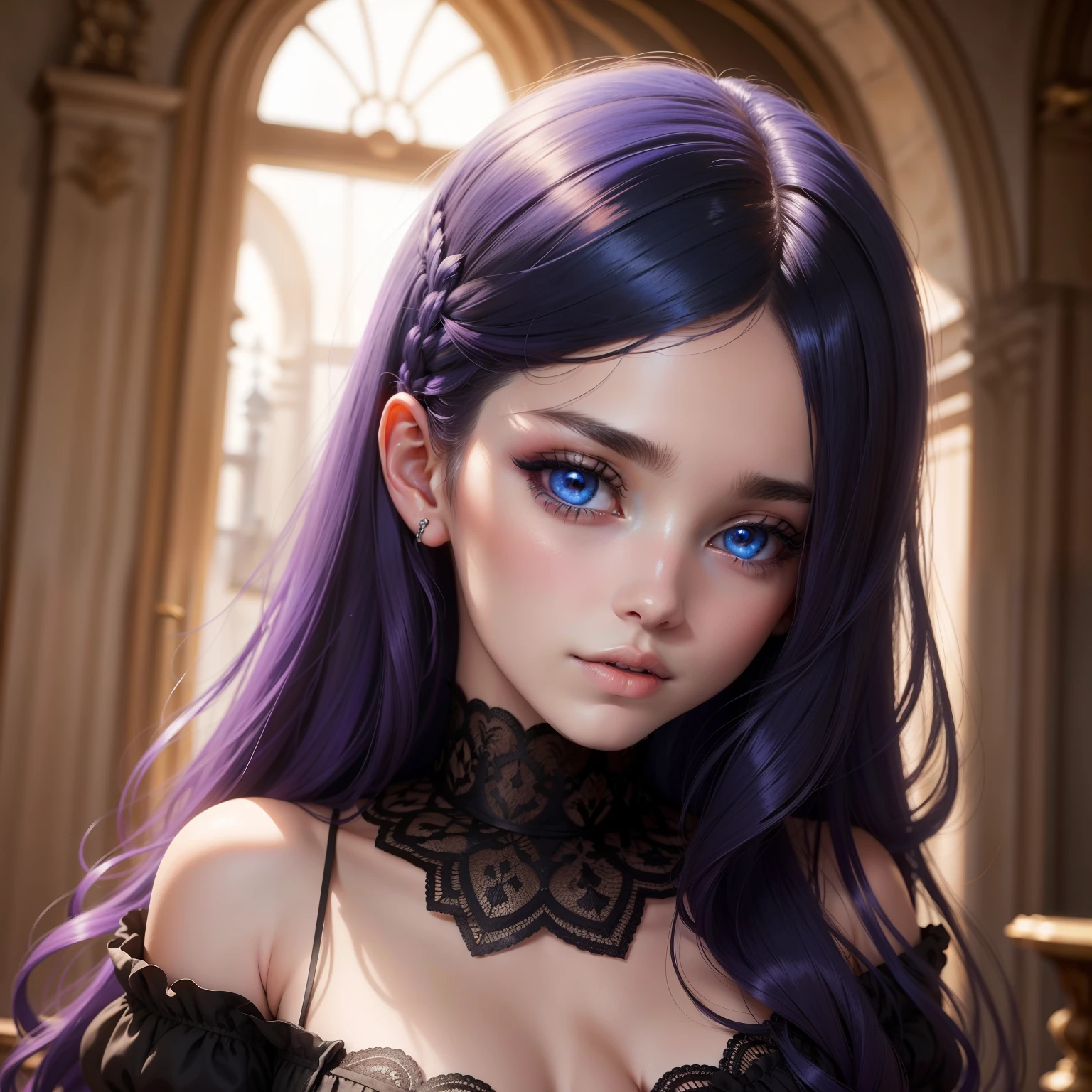 "Una joven impresionante y encantadora. Ella posee belleza europea francesa, con fascinantes ojos azul oscuro y un brillante cabello rubio cenizo corto con flequillo que enmarca con gracia su rostro."