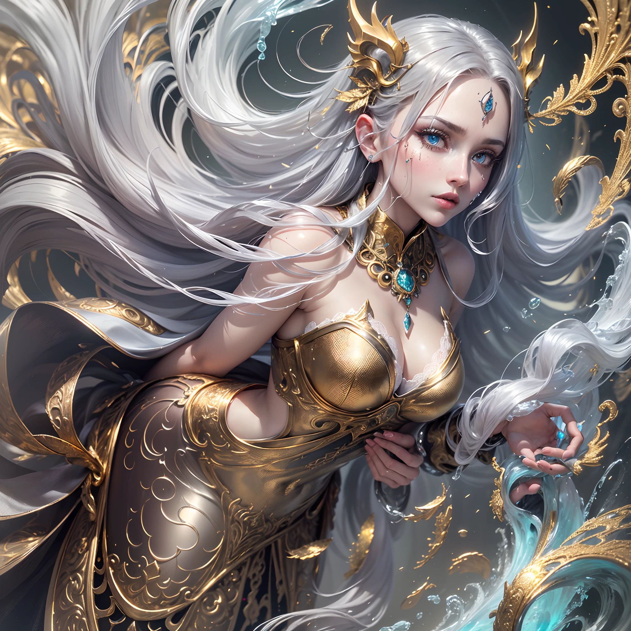 dragonpunk dungeoncore masterpiece, perfect face, Nigerian, best quality, best quality, Amazing, beautiful detailed eyes,((1girl)), finely detailed, Depth of field, extremely detailed CG unity 8k wallpaper, full body,(other Minato aqua), (((a girl wears Clothes with a silver texture))),((Extremely gorgeous metal style)),((Metal crown with ornate stripes)),((((Various metals background)))),Sputtered molten iron,(floating hair),((Hair like melted metal)),(((detailed face))), (((detailed eyes))),(((Clothes made of silver))),(((Clothes with gold lace))),((full body)),((((flowing gold and silver)))),(((((everything flowing and melt))))),(((((flowing iron))))),(((((flowing silver))))),((((lace flowing and melt)))) --auto --s2