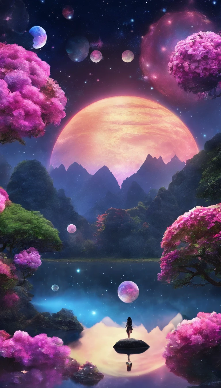 hydrangeas, park, Lake, Small hills, Pebble path,anime big breast, Masterpiece, Best quality, Anatomically correct, High details, 8K, the wallpaper