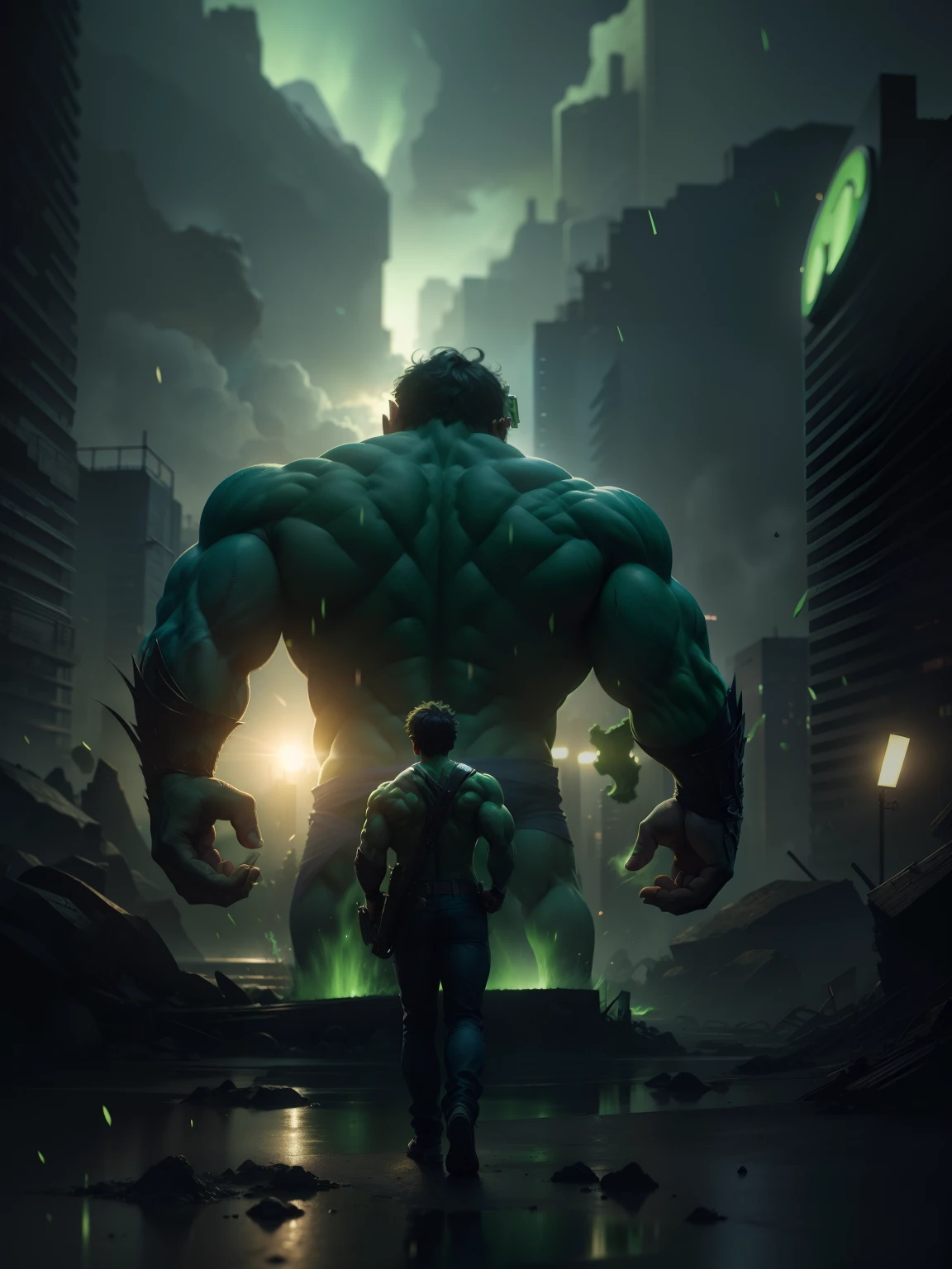 Change background, hyper realistic,Hulk back, 8k resolution