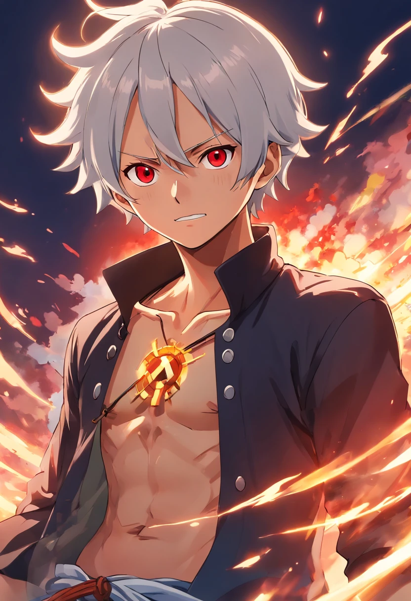 (abdominalesurdos, Altas Resoluciones, Ultra detallado, hdr), Obra maestra, NSFW, La mejor calidad, jujutsu-kaisen, gojo satoru, 1hombre solamente en combate, guapo, pelo corto, cabello blanco, Ojos azules vibrantes, ojos finos y cara detalladas, quitandose venda negra de los ojos, (((Fuego, llamas, a su espalda)) Armadura, ((Arma intrincada)). Final Fantasy, sexy, abdominales, pose rudo, chico de anime, Anime hombre guapo, Personaje masculino de anime, anime rudo 8K, Arte detallado del personaje de anime, Concepto de anime hdr Anime MacManus, chico anime, Ikuto Yamashita, Anime CG soft art, Fondo de pantalla de manga 4 k, inspirado por Yamagata Hiro, Wallaper de anime