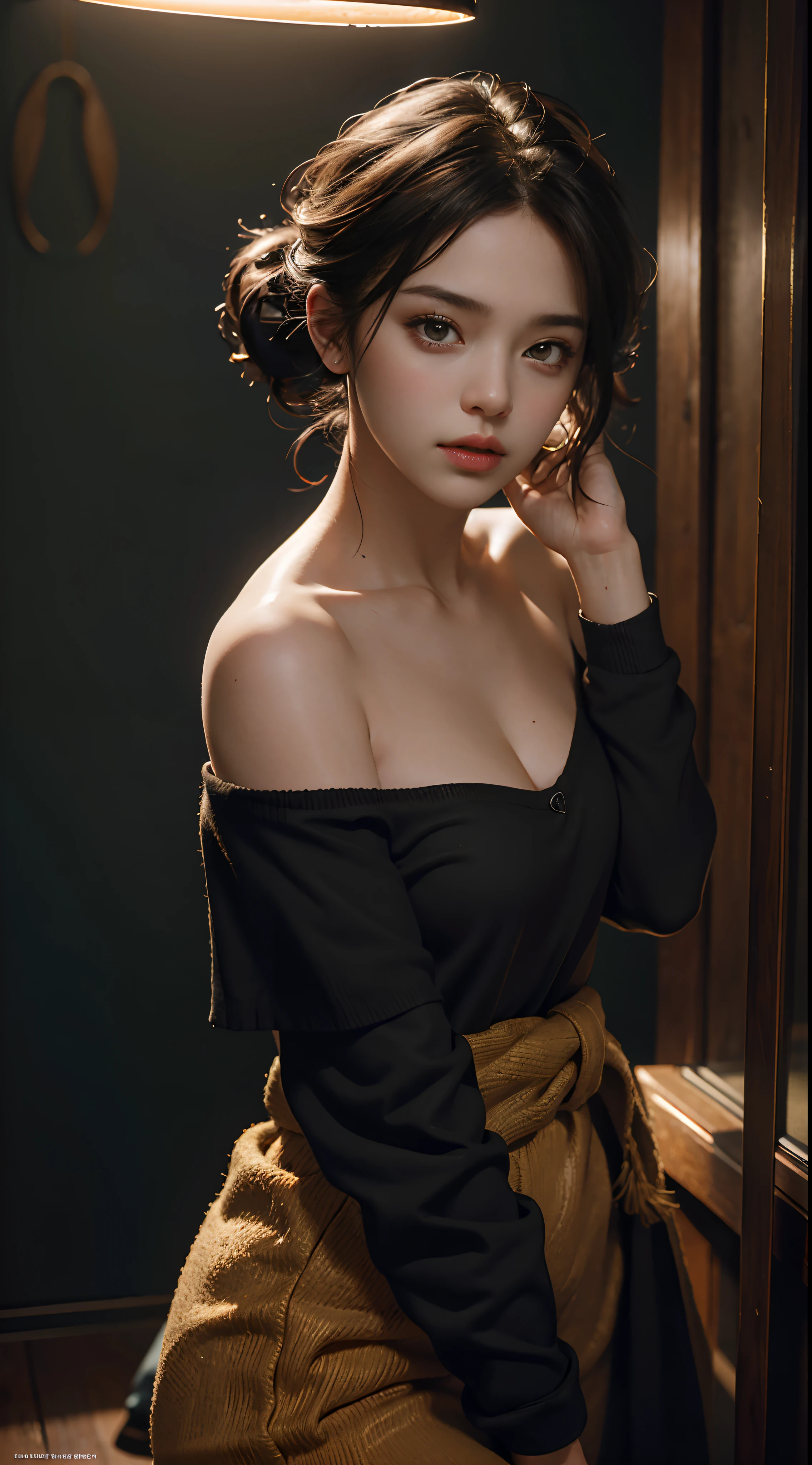 Best quality, masterpiece, ultra high res, (photorealistic:1.4), raw photo, 1girl, off shoulder, cinematic lighting