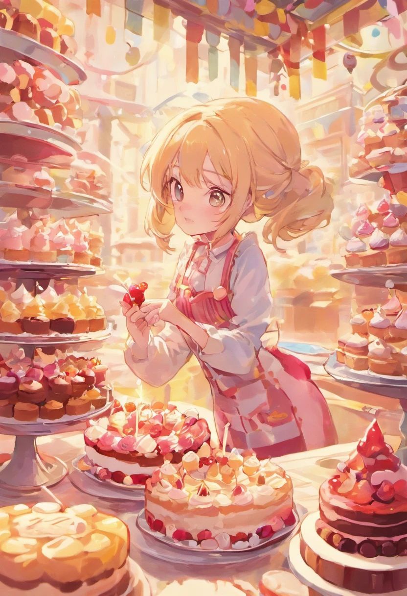 (A cute, Cartoonish dessert characters,Has minimal human characteristics): Sweet and lively face, Round and shiny eyes, Cute little mouth, Soft and soft body, extremely colorful,Vibrant appearance, adorable expression, The limbs are small and stout, Joy and joyful resonance, Naughty and mischievous personality, A little clumsy,But full of charm, A touch of magic and wonder, Surrounded by desserts and sugary treats, A whimsical dessert wonderland, Fill with sweets, chocolate bar, and pastries, Sugar-coated fantasy world, Land where calories don't count, A delicious adventure in dessert paradise, Bright colors and a joyous atmosphere, Sweet aroma, With marshmallow clouds and lollipop trees as background, A cheerful and seductive presence, A dessert companion,Bring a smile to everyone's face. (Best quality, High-res), A delightful blend of sweetness and cuteness, A masterpiece of confectionery art, Eye and heart care, Mesmerizing and coveted creations, Light up the dessert companion for any day.