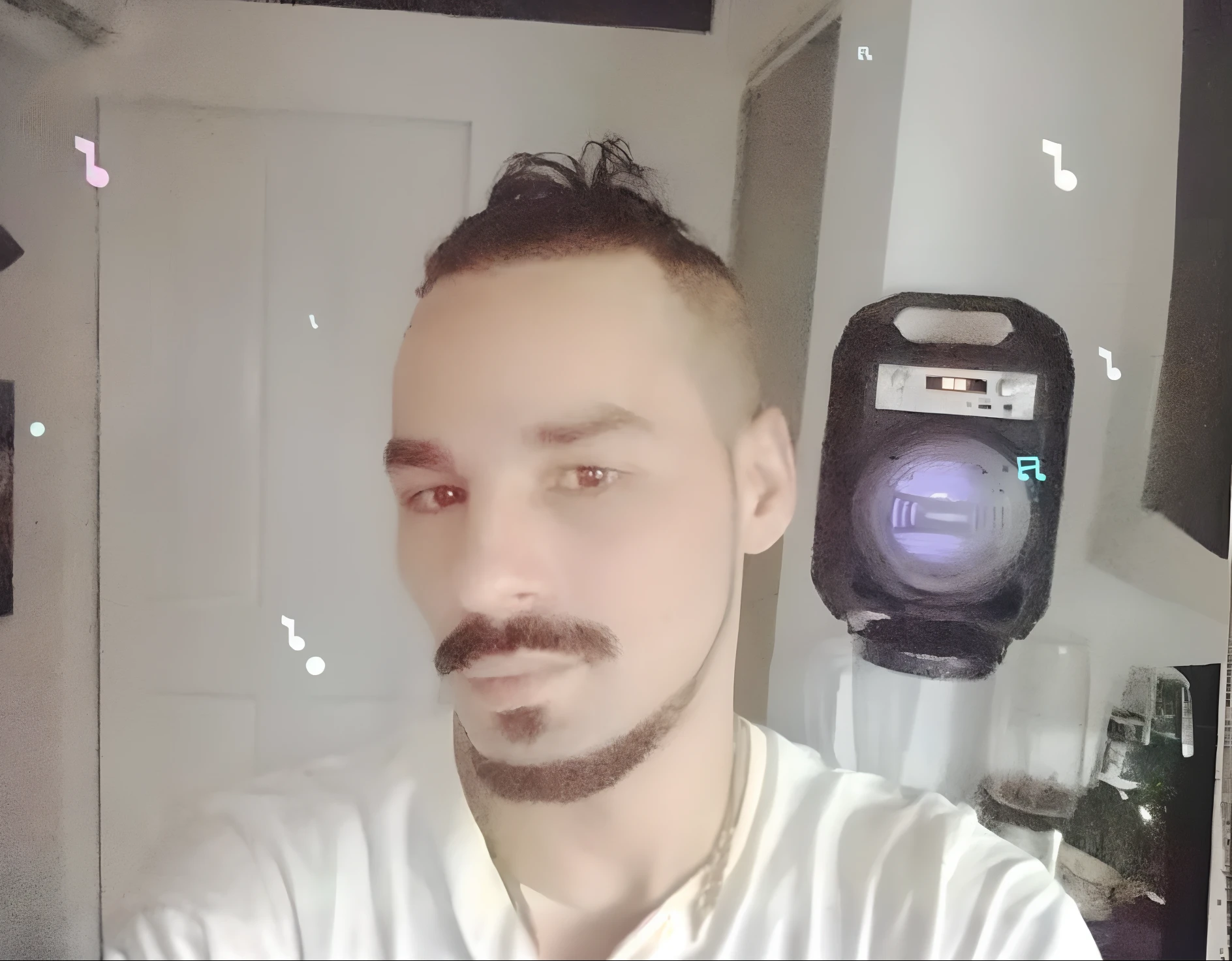 there is a man with a mustache and a moustache standing in a kitchen, around 1 9 years old, taken in the early 2020s, about 3 5 years old, profile image, very very low quality picture, profile pic, profile photo, 2 7 years old, 2 8 years old, headshot profile picture, profile picture, 2 9 years old, keep only the head, and creat a naked mody with it