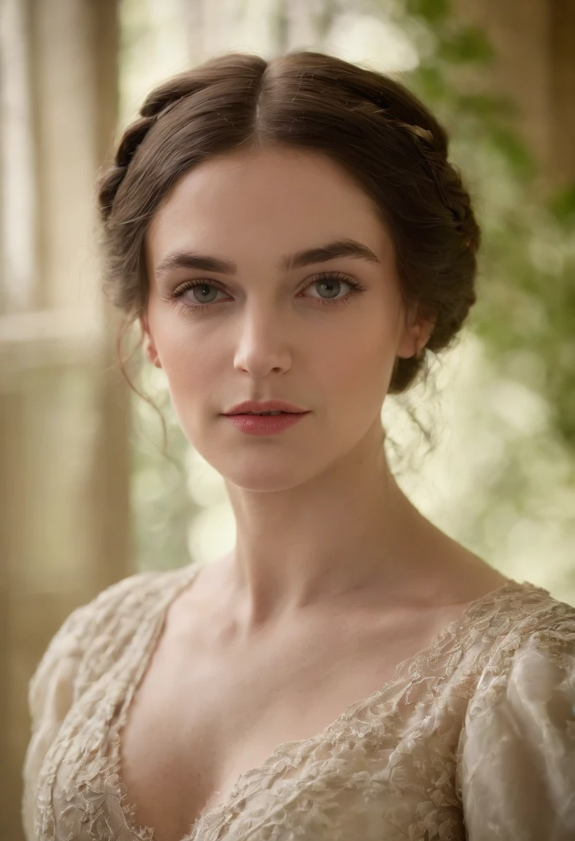 (((uma ferida avermelhada profunda atravessa sua bochecha esquerda))) tez justa, mulher em torno de 19 anos, cabelos pretos naturais, olhos verdes distintos, vintage neoclassical wearing, slender and graceful, Beautiful, luz de velas em um ambiente palaciano, Ultra sharp focus, tiro realista, roupas femininas regenciais, jane austen, cores tetradicas (cicatriz:1.4)