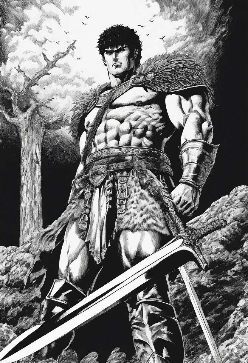 um desenho preto e branco de um homem em um quarto escuro com um buraco negro gigante, em Berserk Manga, de Furioso, Furious manga, Estilo de arte Berserk, Furioso, Estilo Berserk, Tripas de Berserk, Retrato de Guts de Berserk, Marcos Riddick, sangue de Furioso, em alma escura, Tripas de Berserk, Tripas Berserk