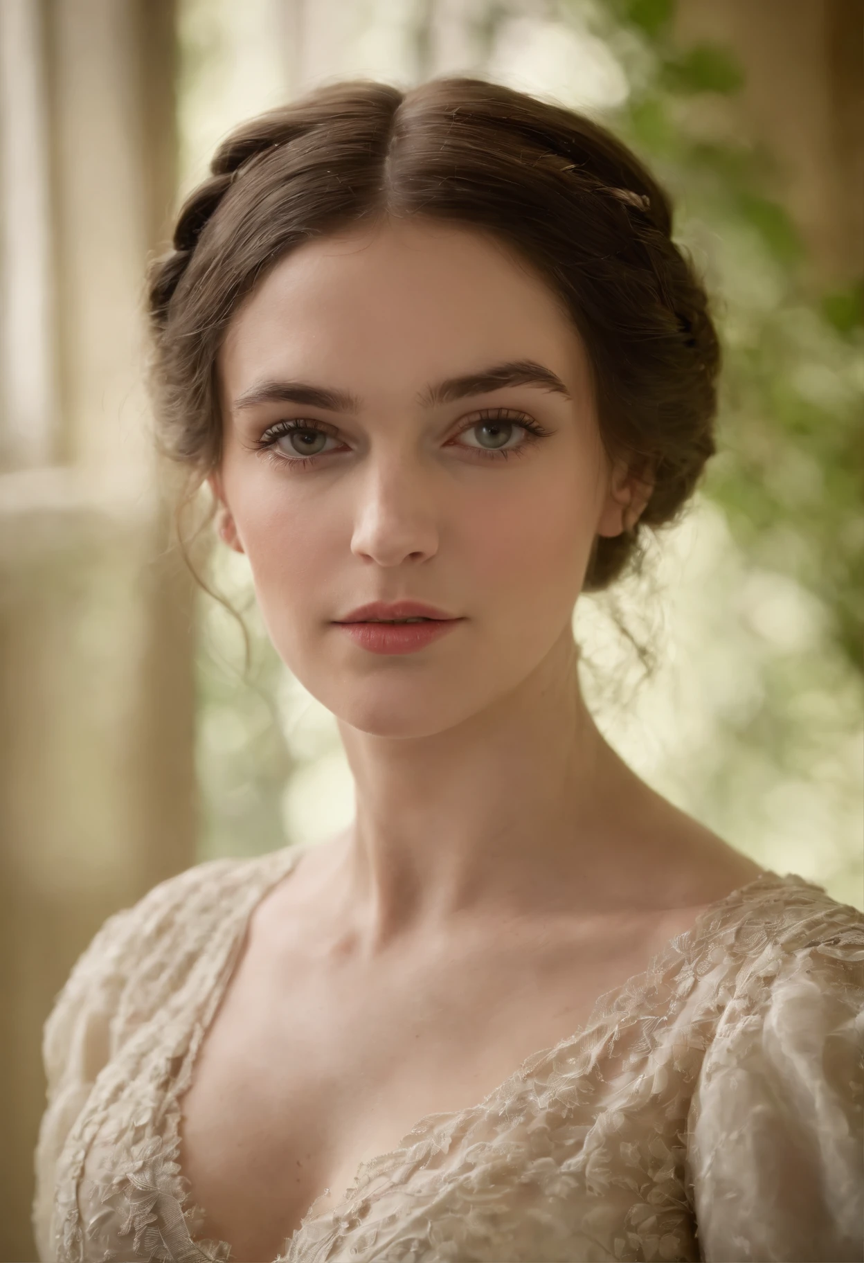(((uma ferida avermelhada profunda atravessa sua bochecha esquerda))) tez justa, mulher em torno de 19 anos, cabelos pretos naturais, olhos verdes distintos, vintage neoclassical wearing, slender and graceful, Beautiful, luz de velas em um ambiente palaciano, Ultra sharp focus, tiro realista, roupas femininas regenciais, jane austen, cores tetradicas (cicatriz:1.4)